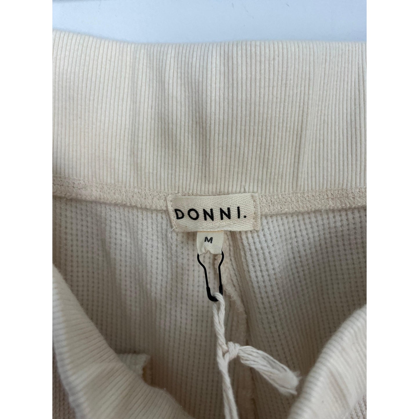Donni Thermal Lounge Pants Women M Cream Button Front Ribbed Pull On
