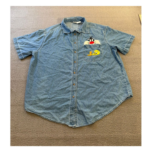 Vintage Looney Tunes Women's 18W/20W Cotton Denim Shirt Syl & Tweety