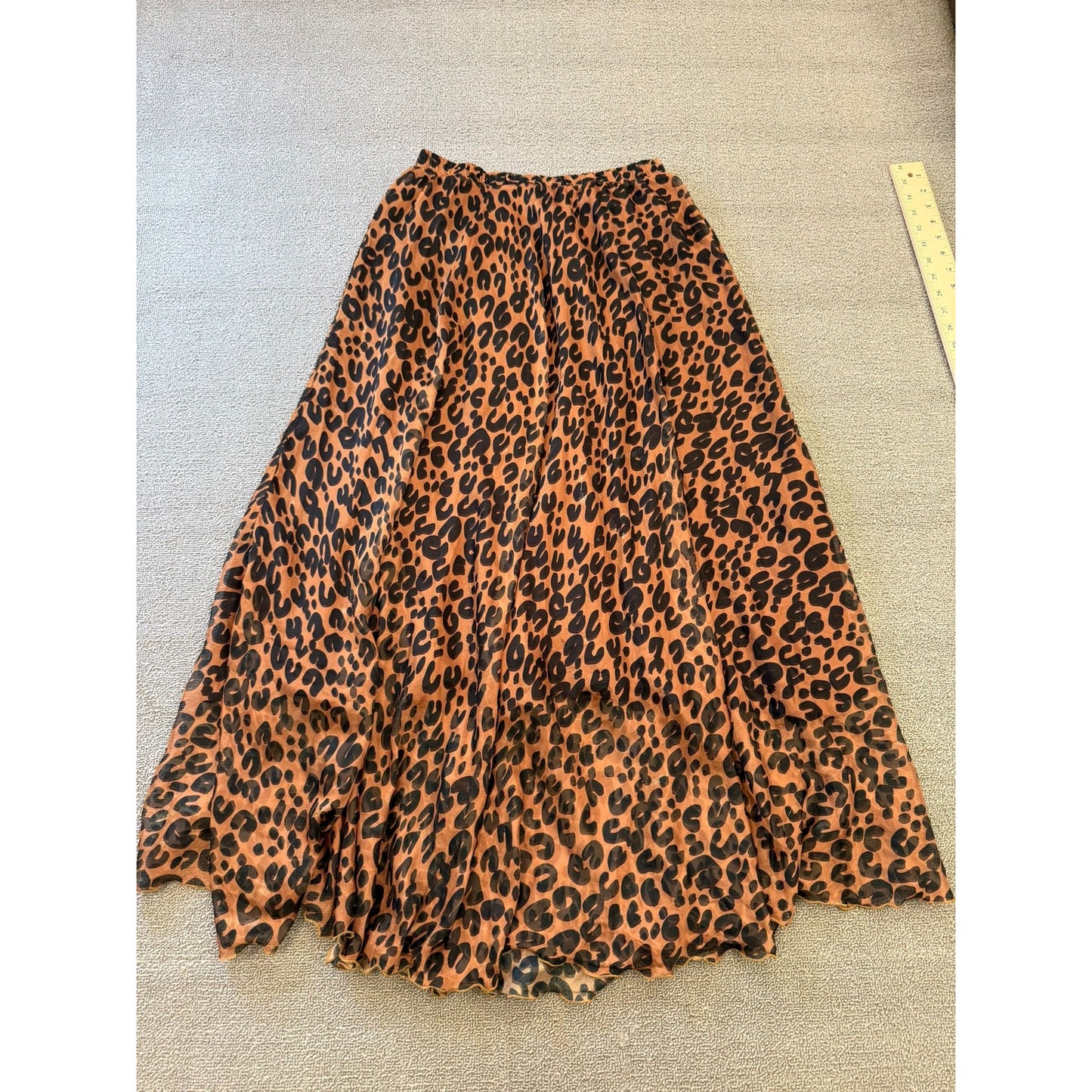 L'VOW Women's M Leopard Print Maxi Skirt Flowy Animal Print Long Silk