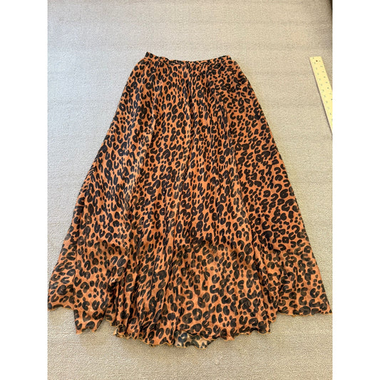 L'VOW Women's M Leopard Print Maxi Skirt Flowy Animal Print Long Silk