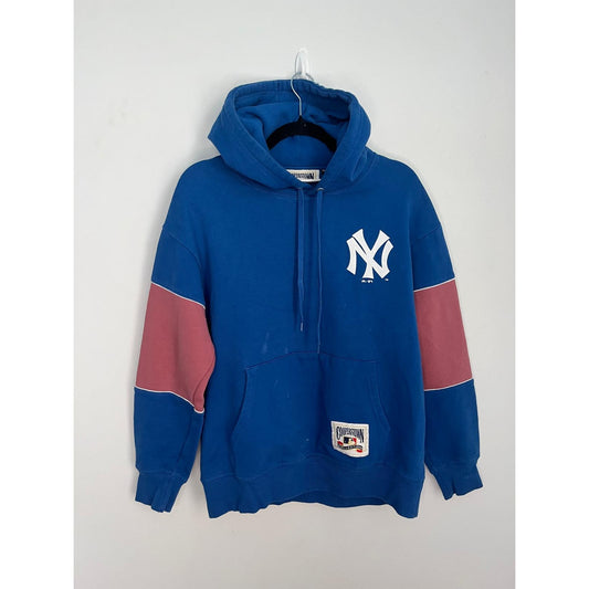 Cooperstown Collection Yankees Hoodie Women M Blue Pink Colorblock MLB Pullover