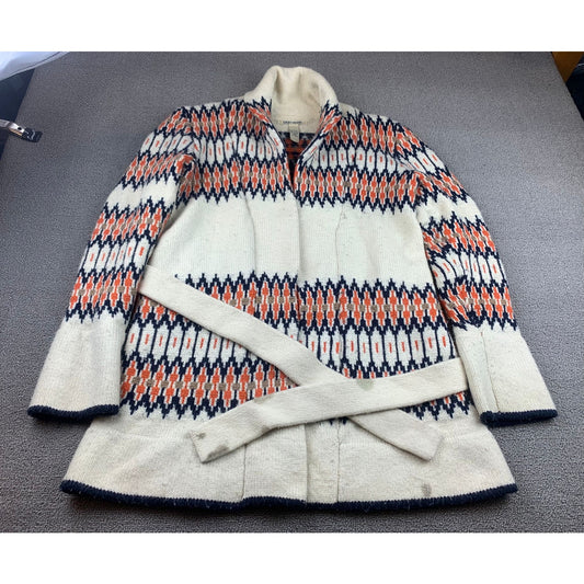 Lucky Brand Women Small White Multicolor Wool Blend Geometric Sweater Coat