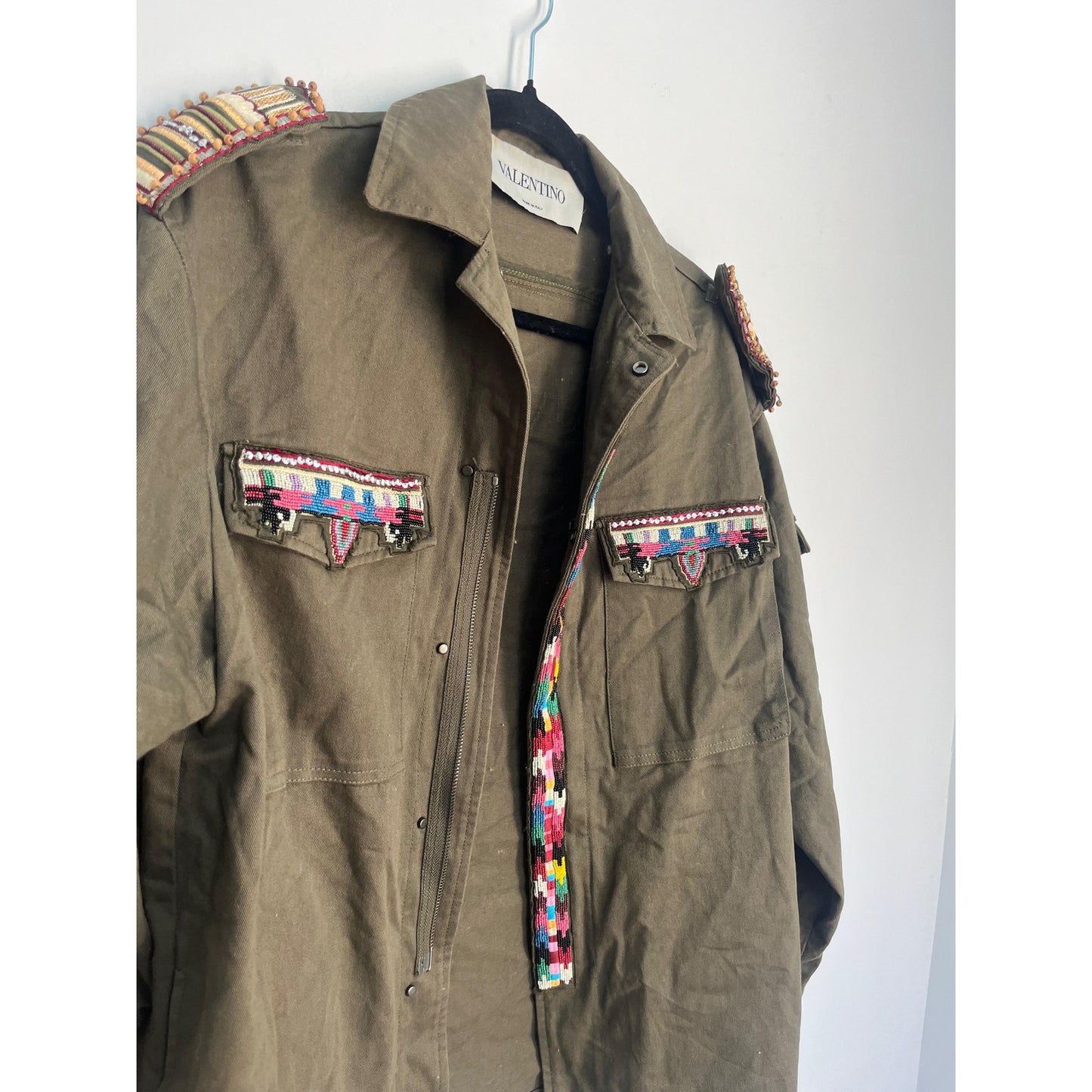 Valentino Beaded Military Jacket Women 38 Olive Green Embellished Italy
