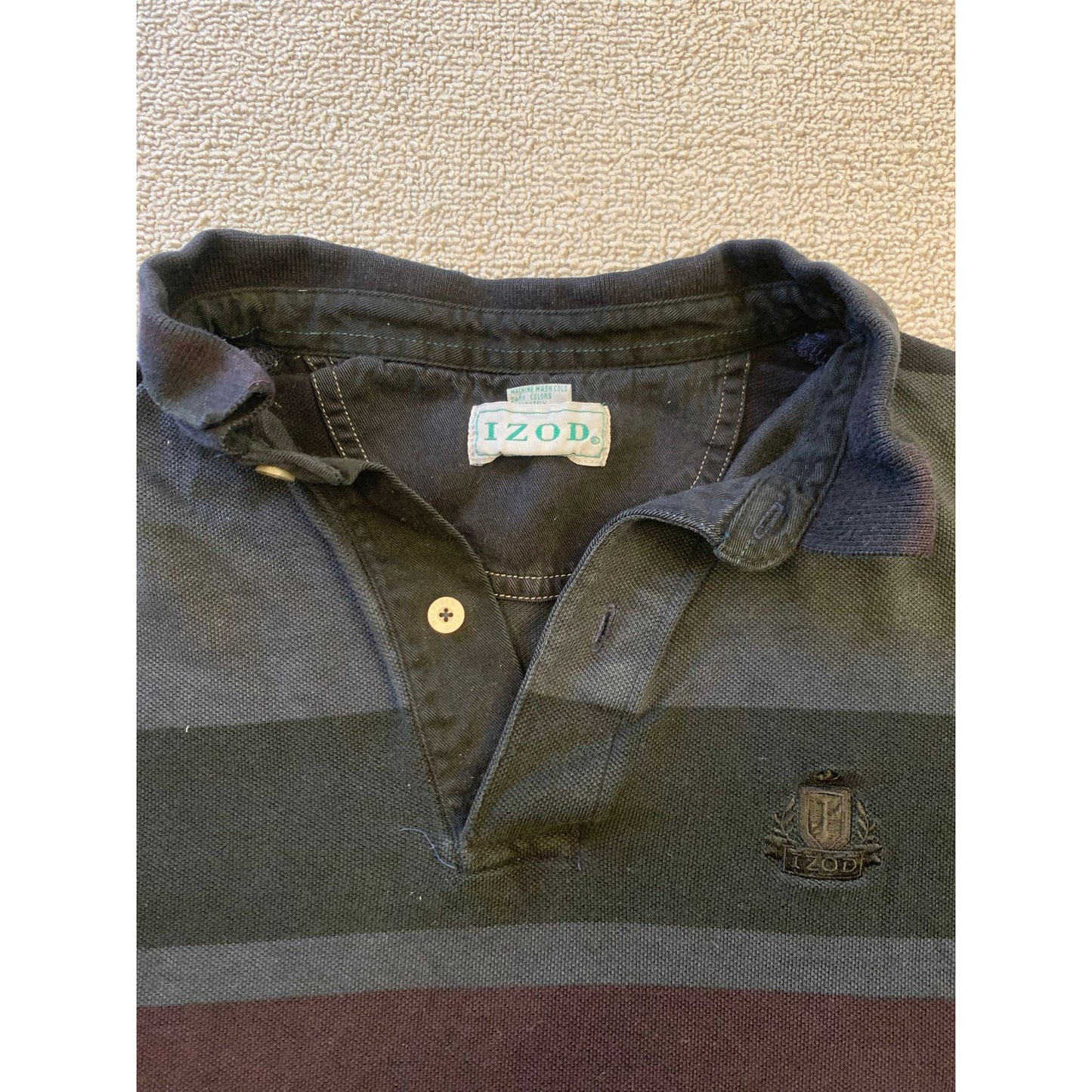 Vintage Izod Large Striped Long Sleeve Cropped Rugby Polo Shirt With Emblem