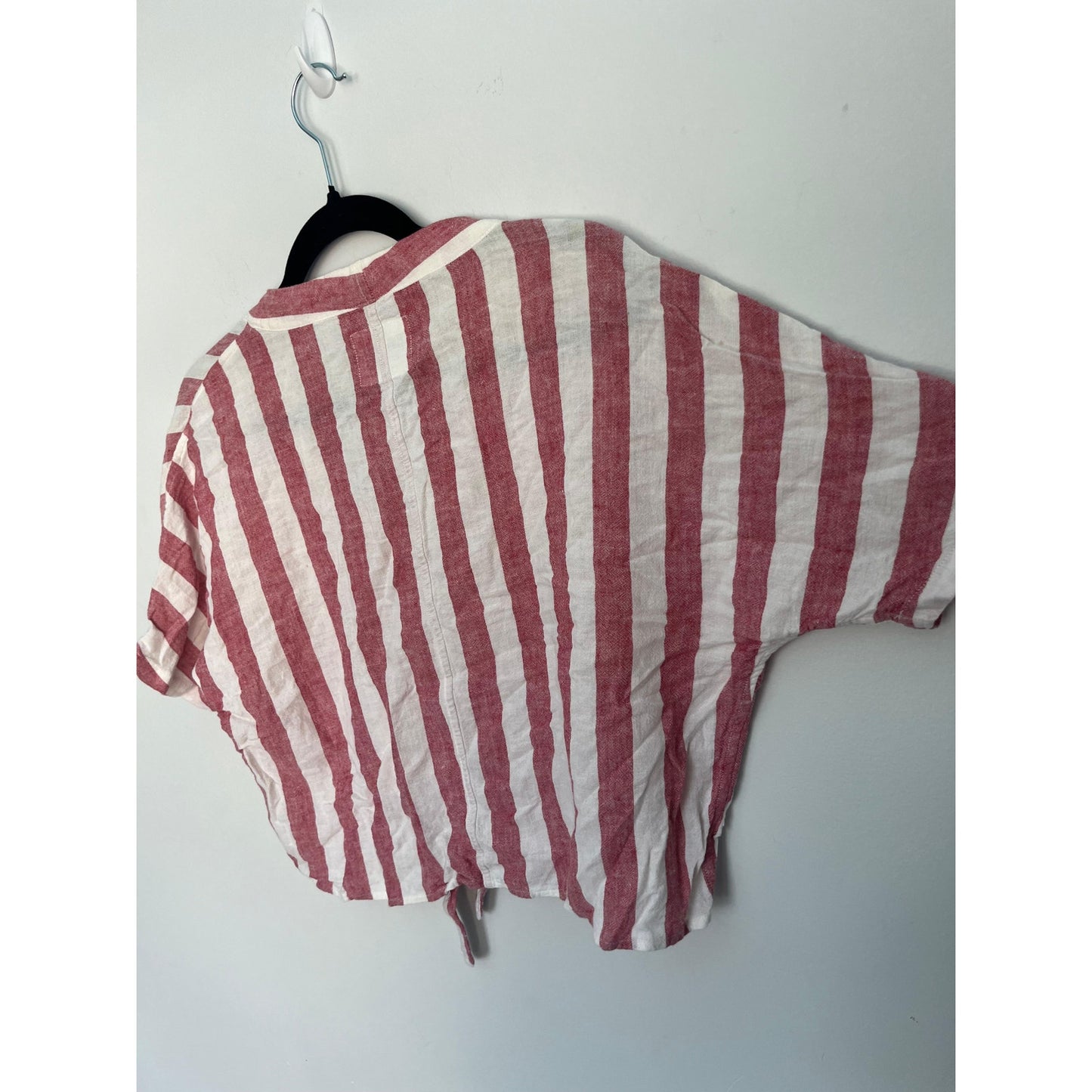 Rails Striped Button Front Shirt Women XS Red White Linen Tie Hem Summer