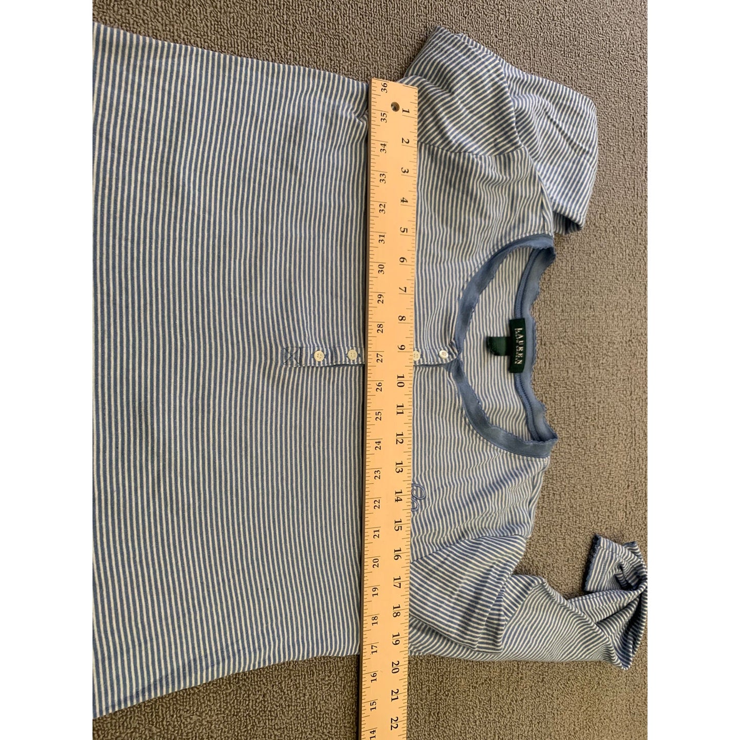 Lauren Ralph Lauren Women's Large Blue Striped Cotton Long Sleeve Loungewear