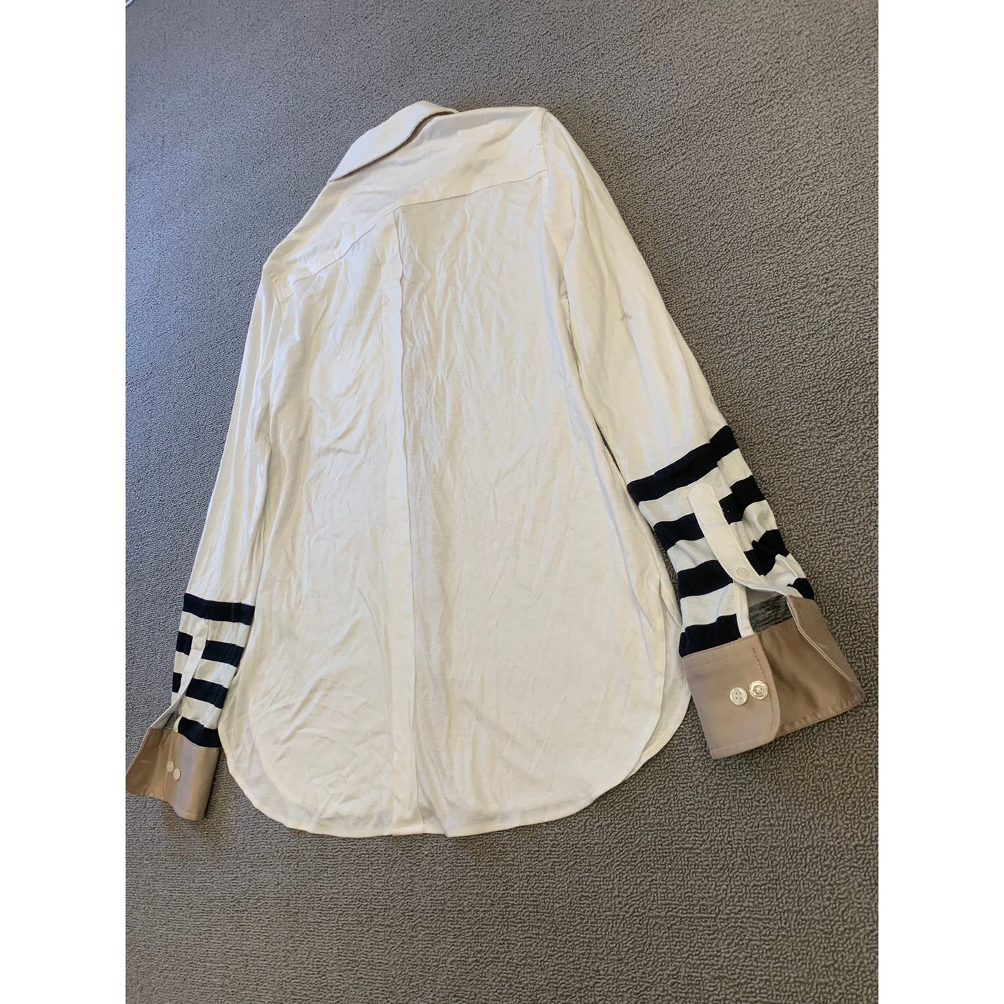 Per Se White Black Striped Button Down Shirt Women 8