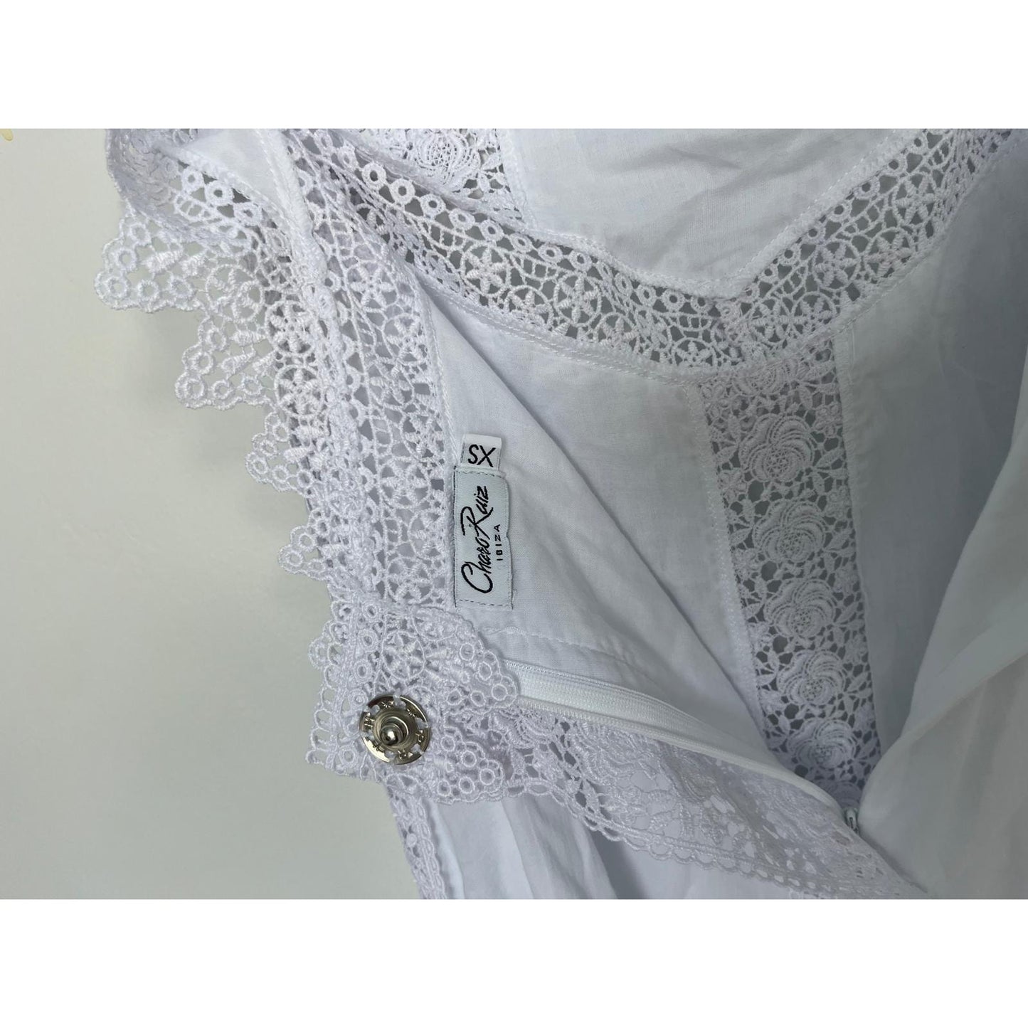 Charo Ruiz Ibiza Lace Maxi Dress Women XS White Boho Eyelet Summer Beach