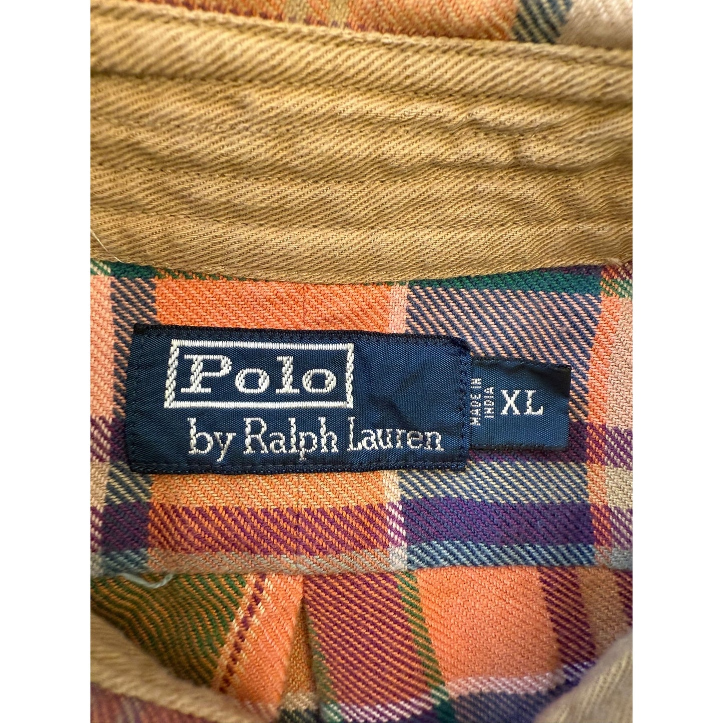 Polo by Ralph Lauren Male XL Orange Blue Green Plaid Collared Long Sleeve Shirt
