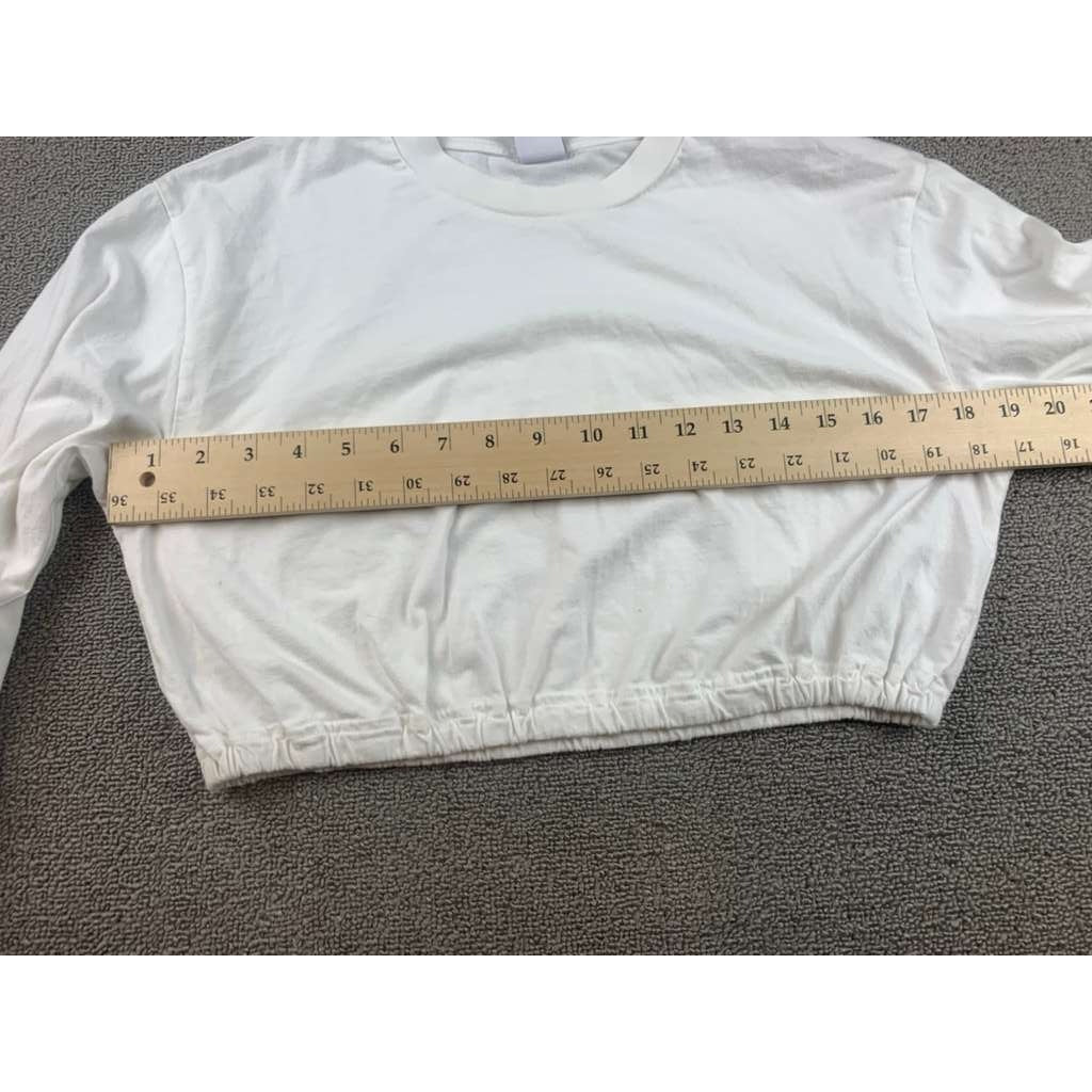 TNA Cropped Sweatshirt Women S White Elastic Hem Long Sleeve