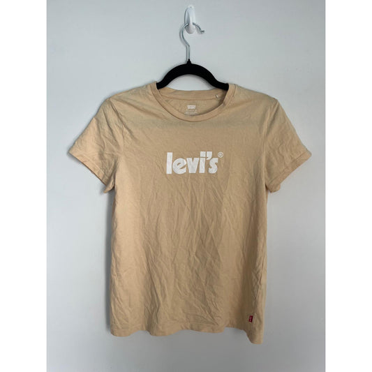 Levis Logo T Shirt Women Small Beige Short Sleeve Crewneck Cotton Tee