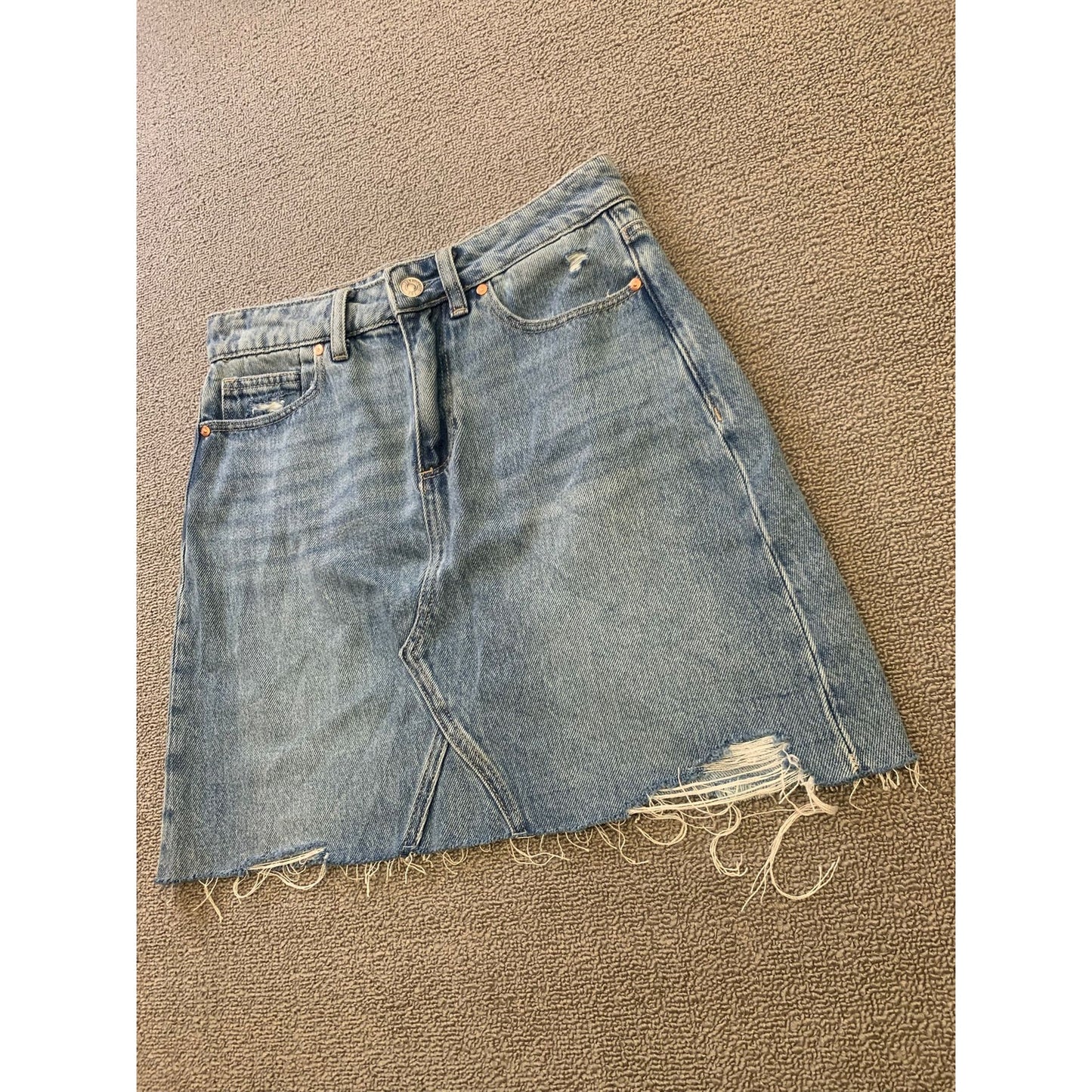 Paige Women 25 Blue Distressed Raw Hem Denim Mini Skirt