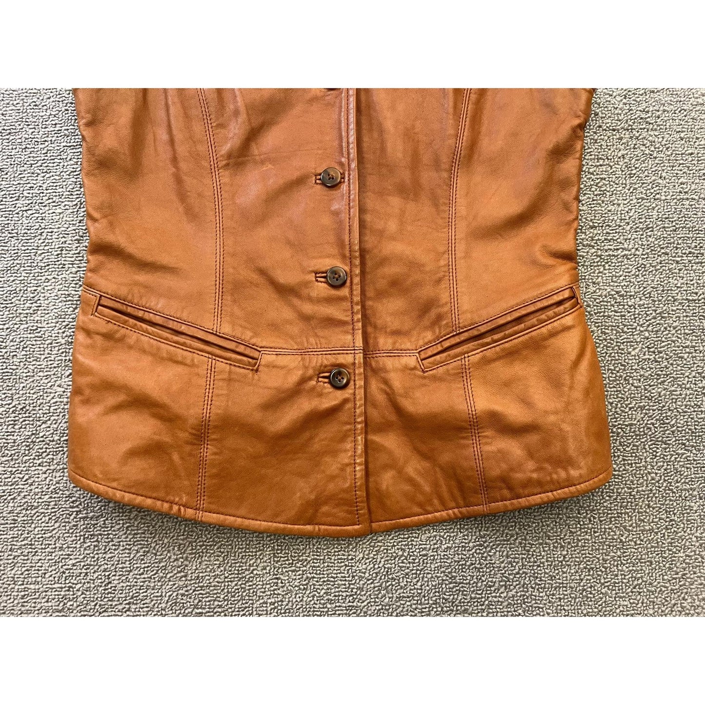 Dana Buchman 100% Leather Vest Women 2 Petite Brown Button Closure