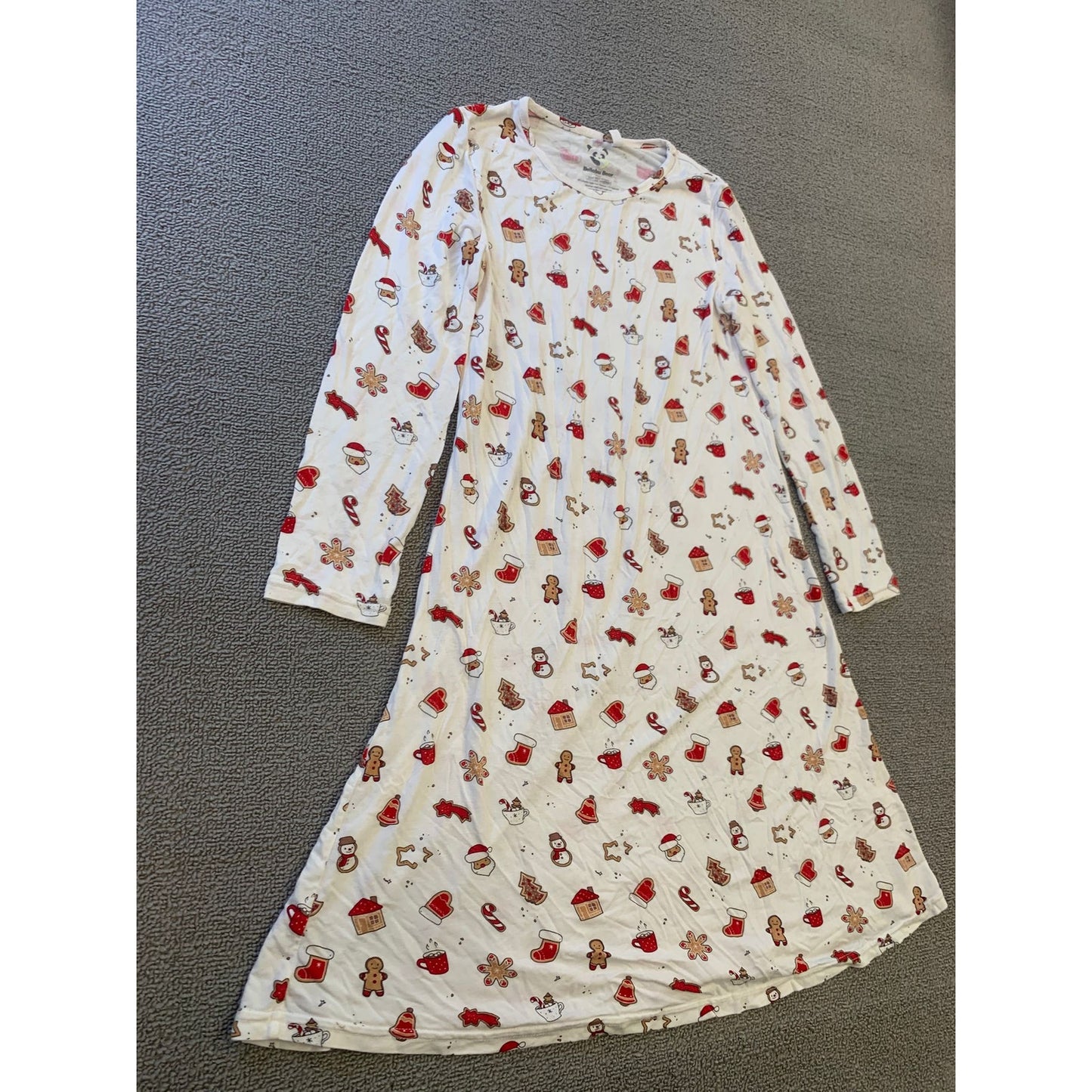 Bellabu Bear Girls 9/10Y White Christmas Gingerbread Nightgown Pajama Dress