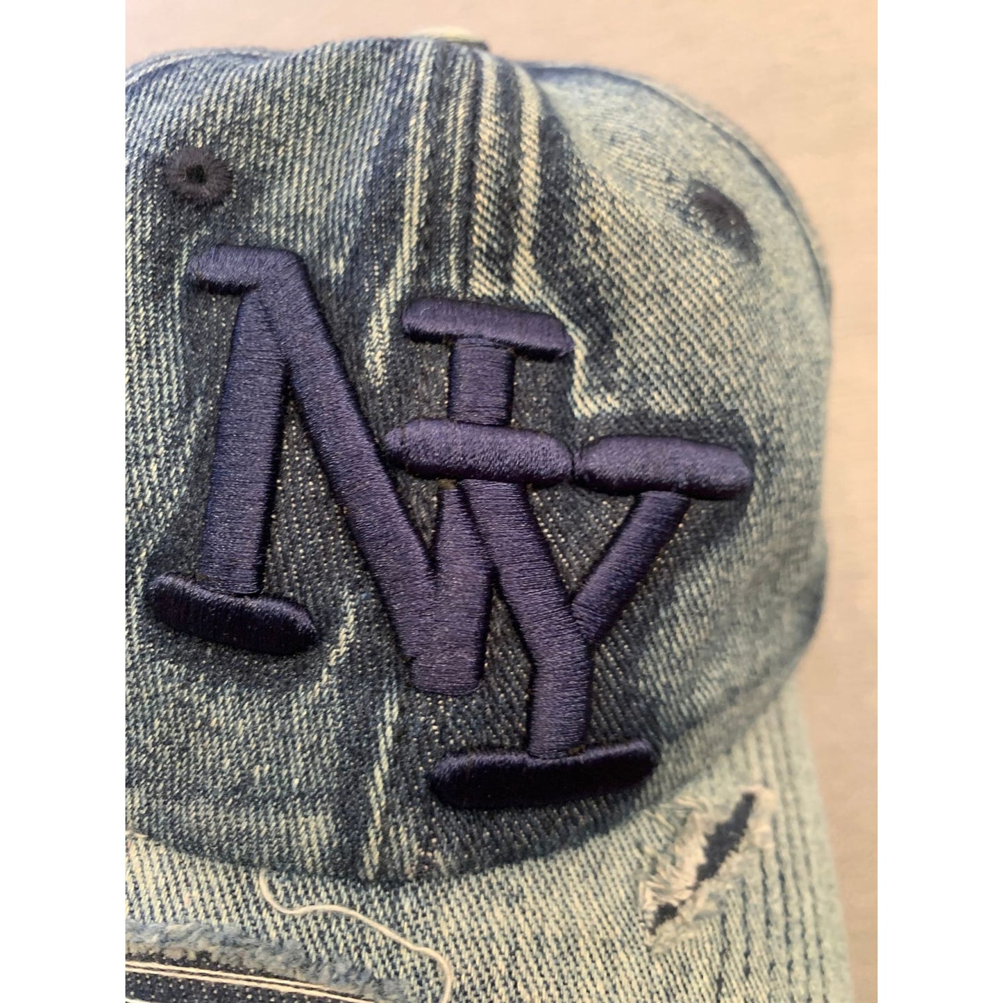 Nyc Men's One Size Blue Denim Distressed Baseball Hat