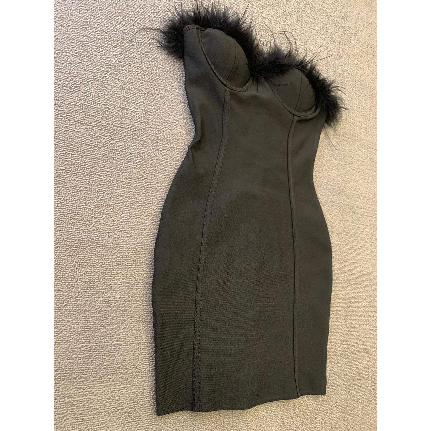 Superdown Women XXS Black Feather Trim Mini Dress