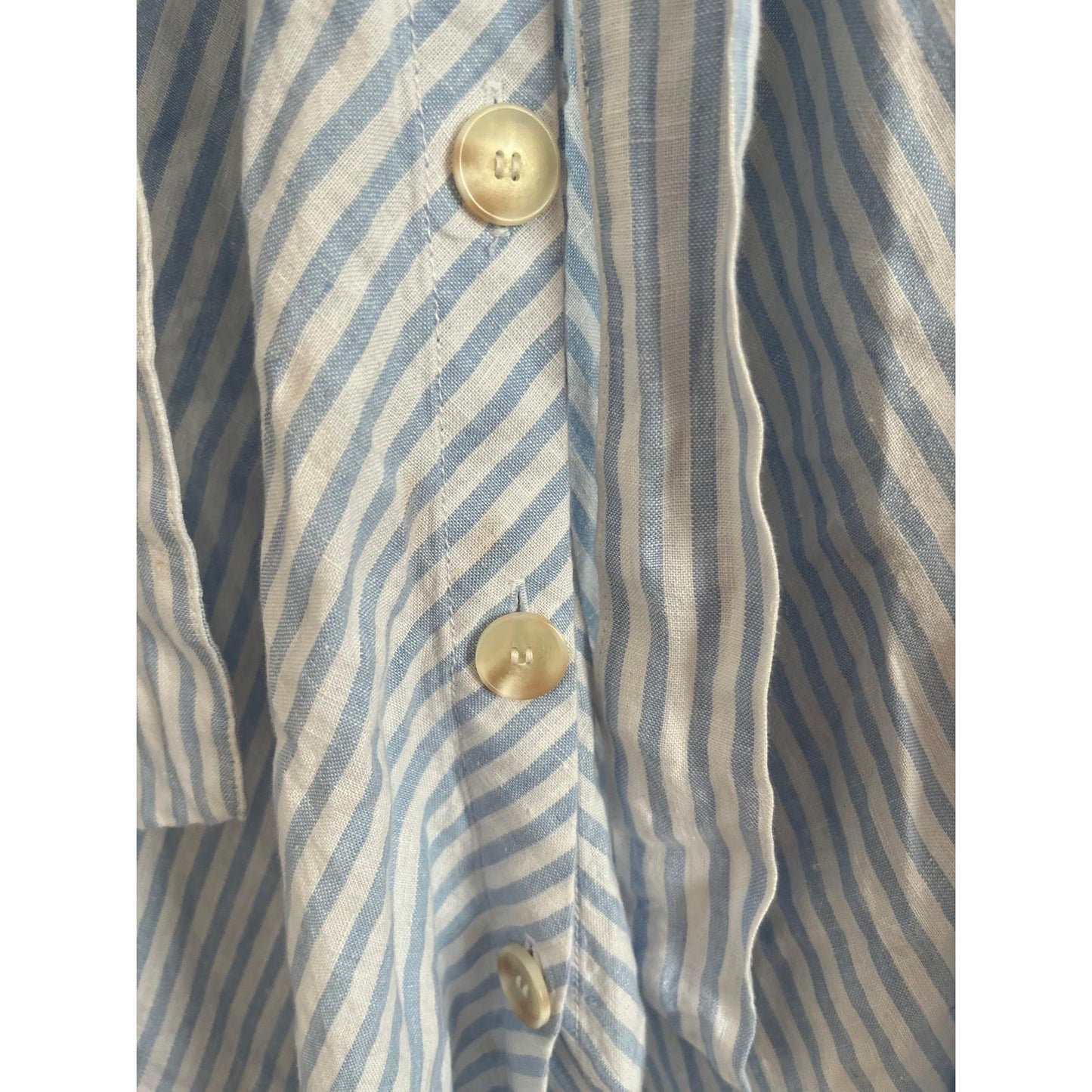 Saks Fifth Avenue Striped Midi Skirt Women L Blue White Linen Button Front