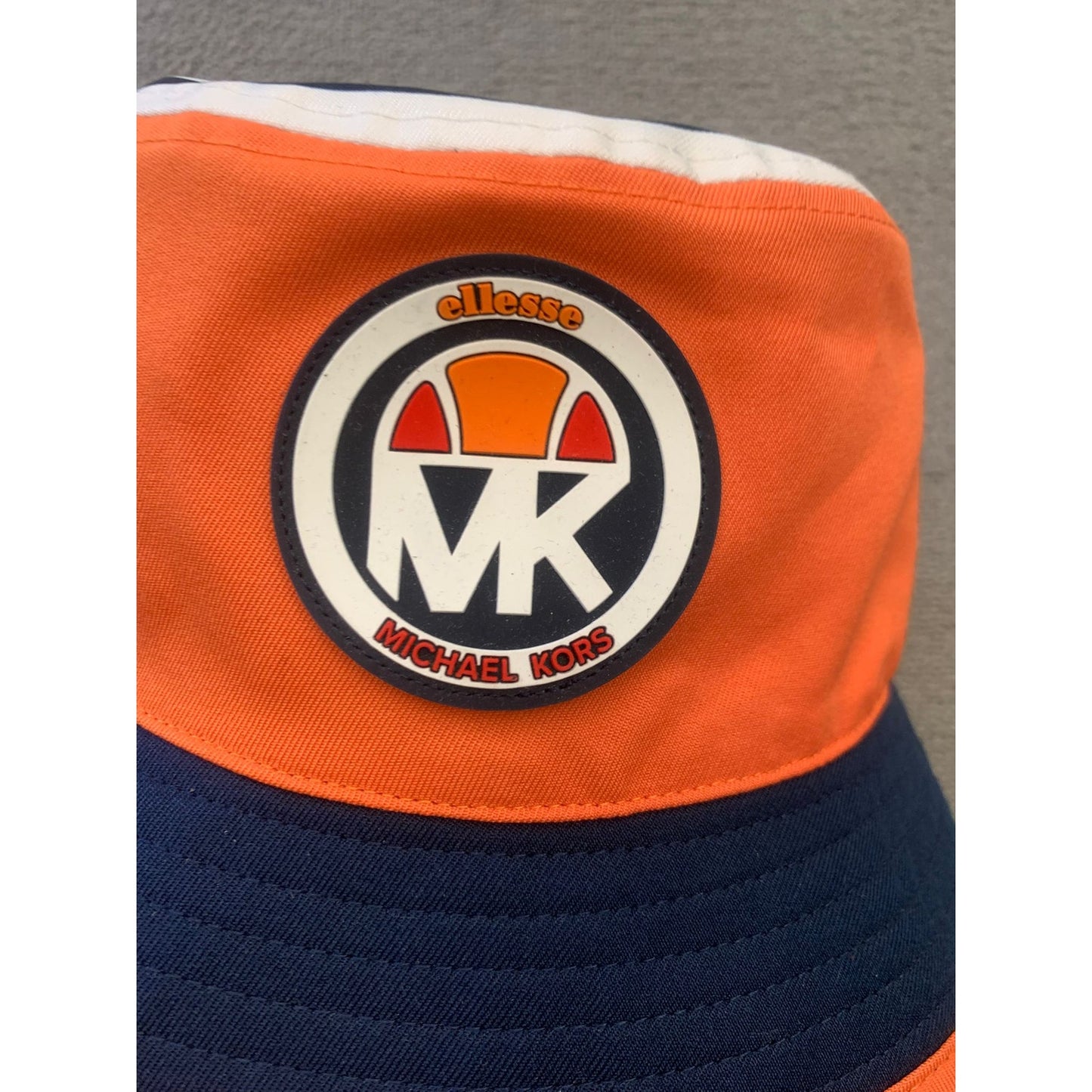 MICHAEL KORS Women One Size Orange Navy Logo Bucket Hat