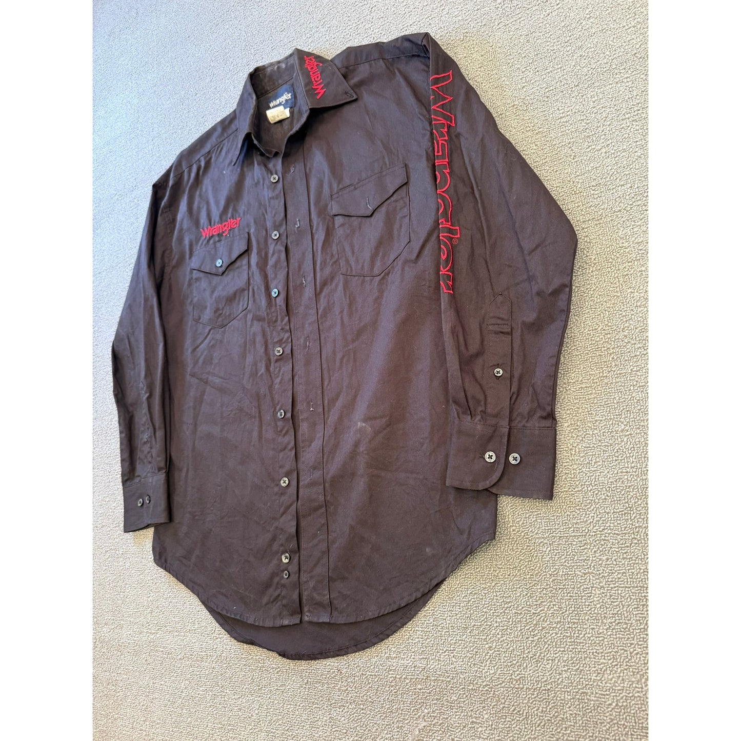 Wrangler Men's Black Long Sleeve Button Up Work Shirt Red Logo