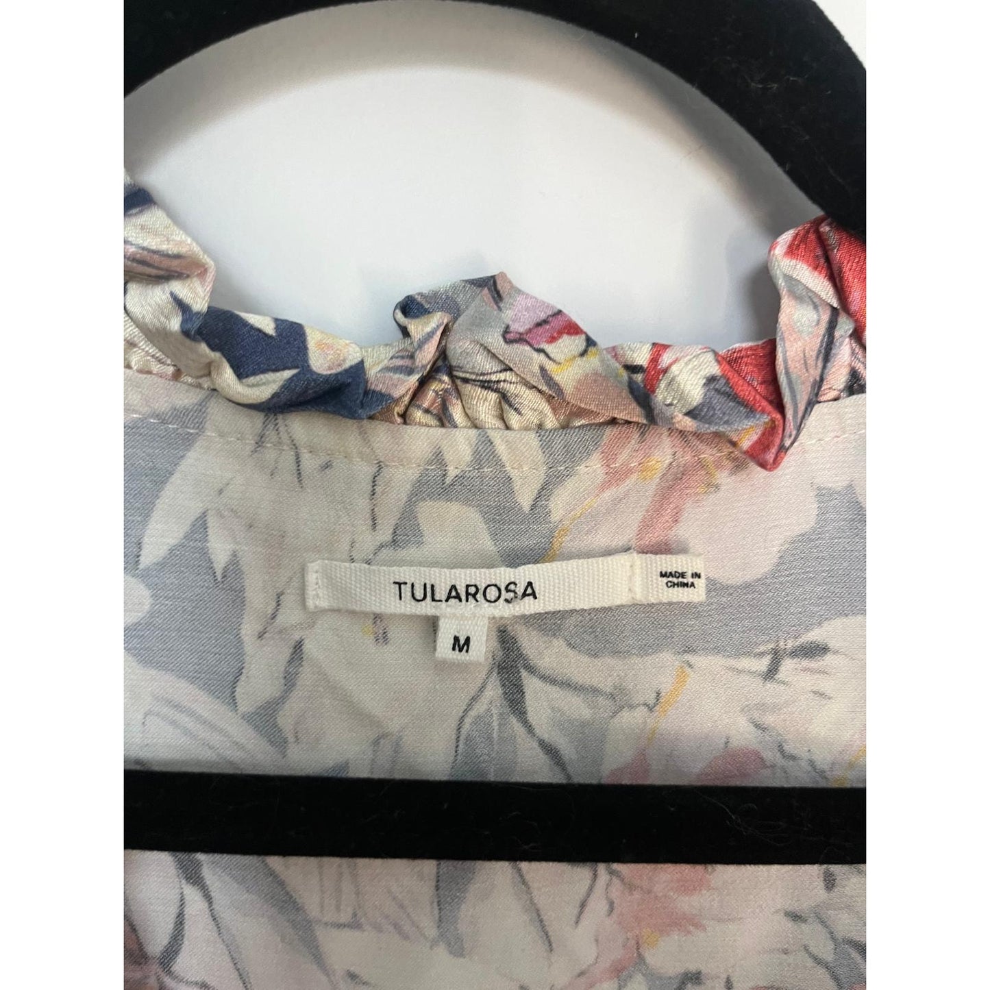 Tularosa Floral Blouse Women Medium Long Sleeve V Neck Tie Front