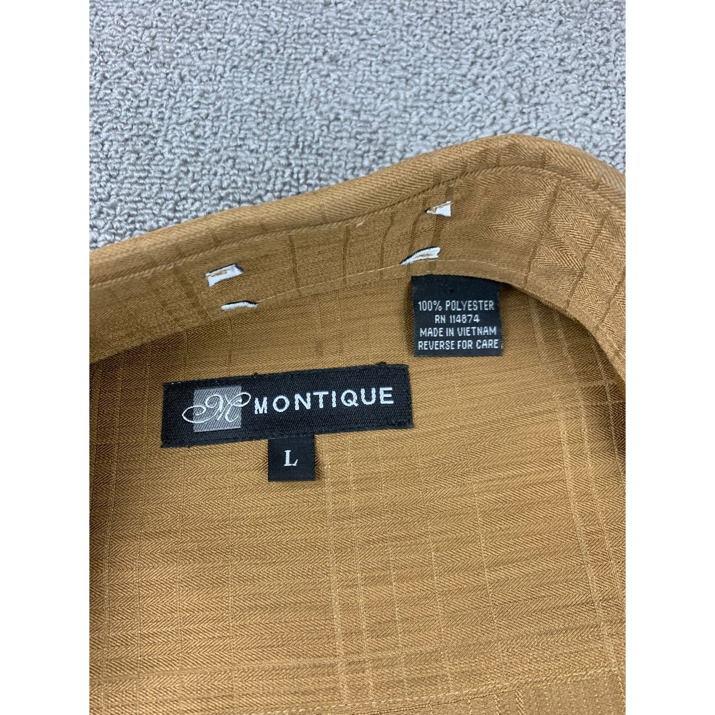 Montique Men Large Brown Long Sleeve Button Down Casual Dress Shirt