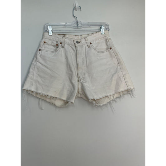 Levi's 501 Vintage Cutoff Shorts Women 30 White Denim High Rise Raw Hem
