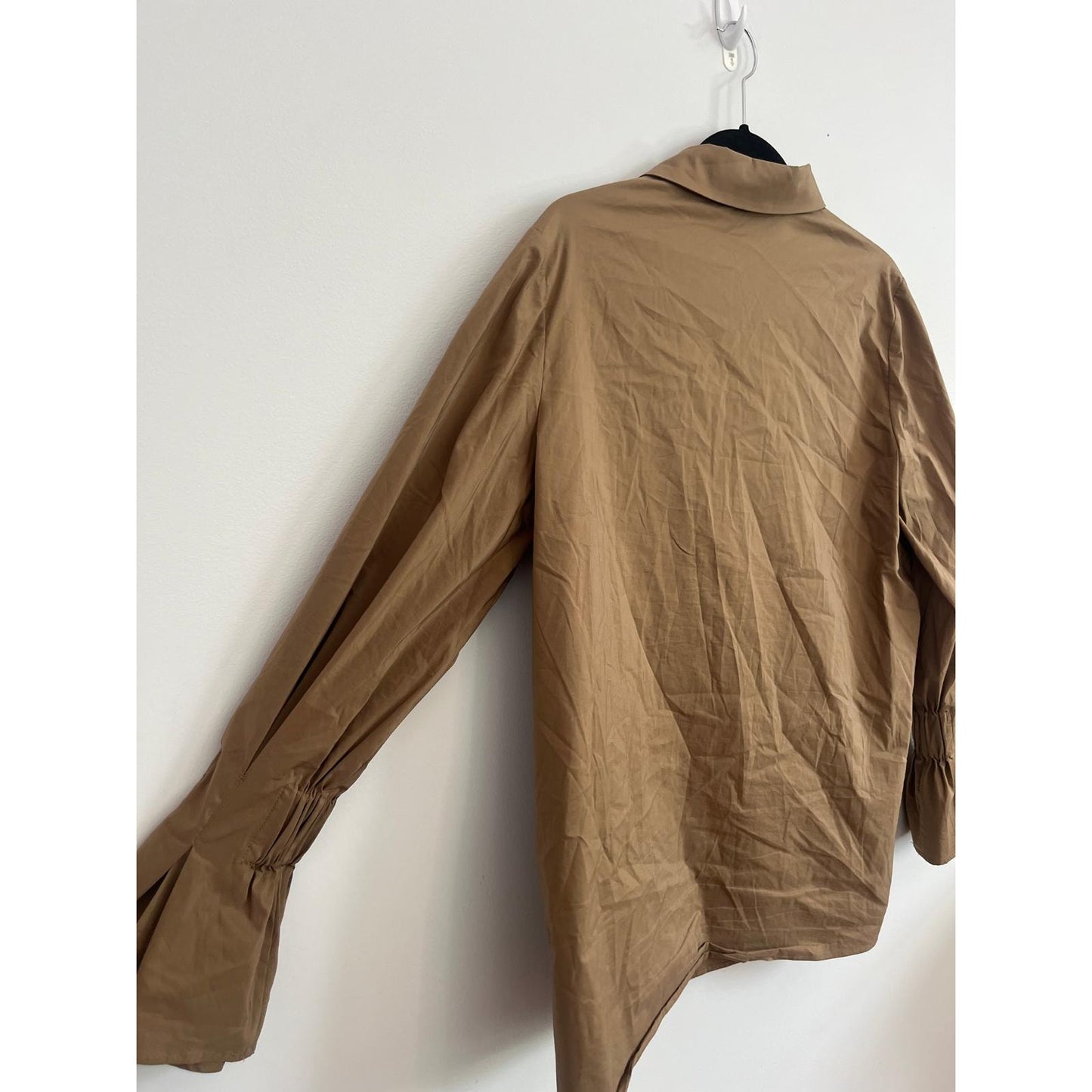 Gentle Herd Button Down Shirt Women L Brown Cotton Blend Puff Sleeve