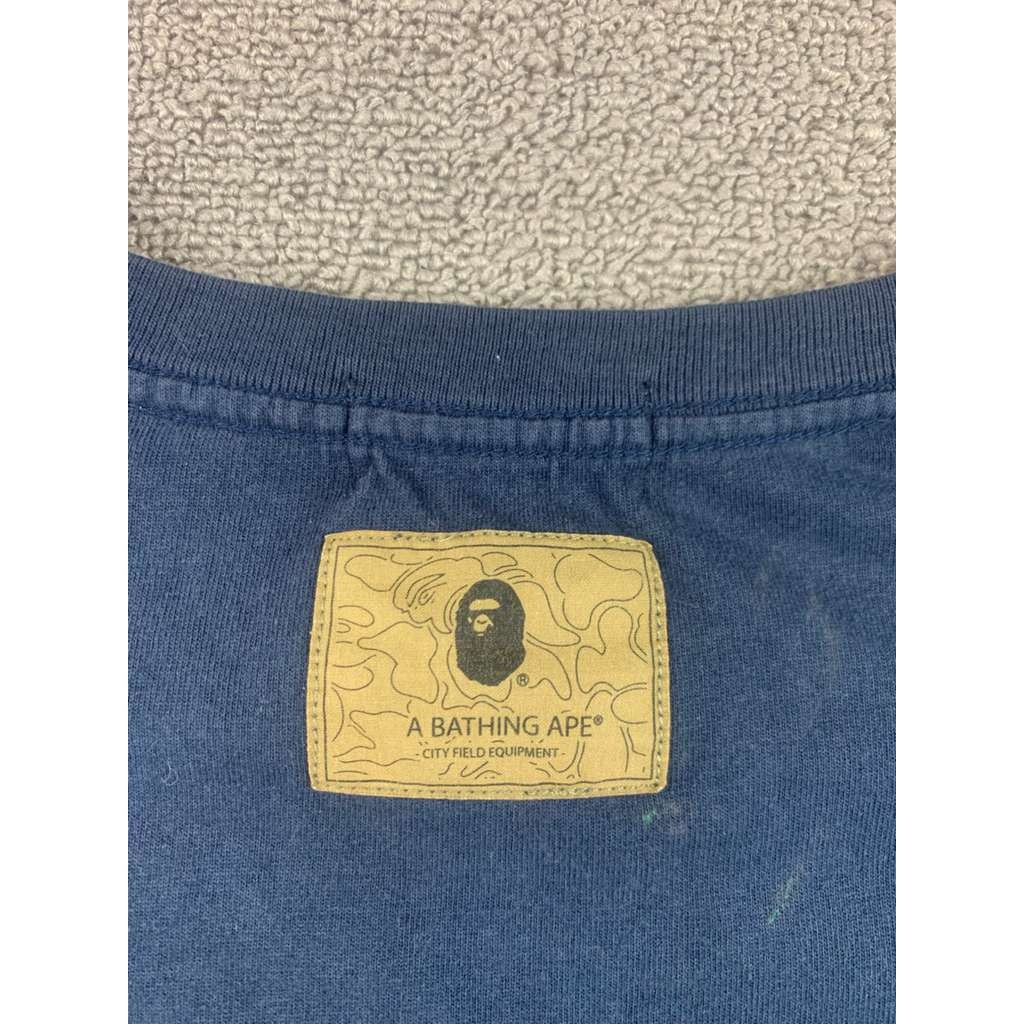 A Bathing Ape Long Sleeve T Shirt Men XL Navy Chest Logo Patch Tag Streetwear