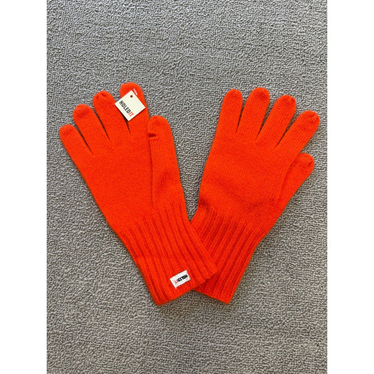 Carolina Amato One Size Orange Cashmere Ribbed Gloves NWT