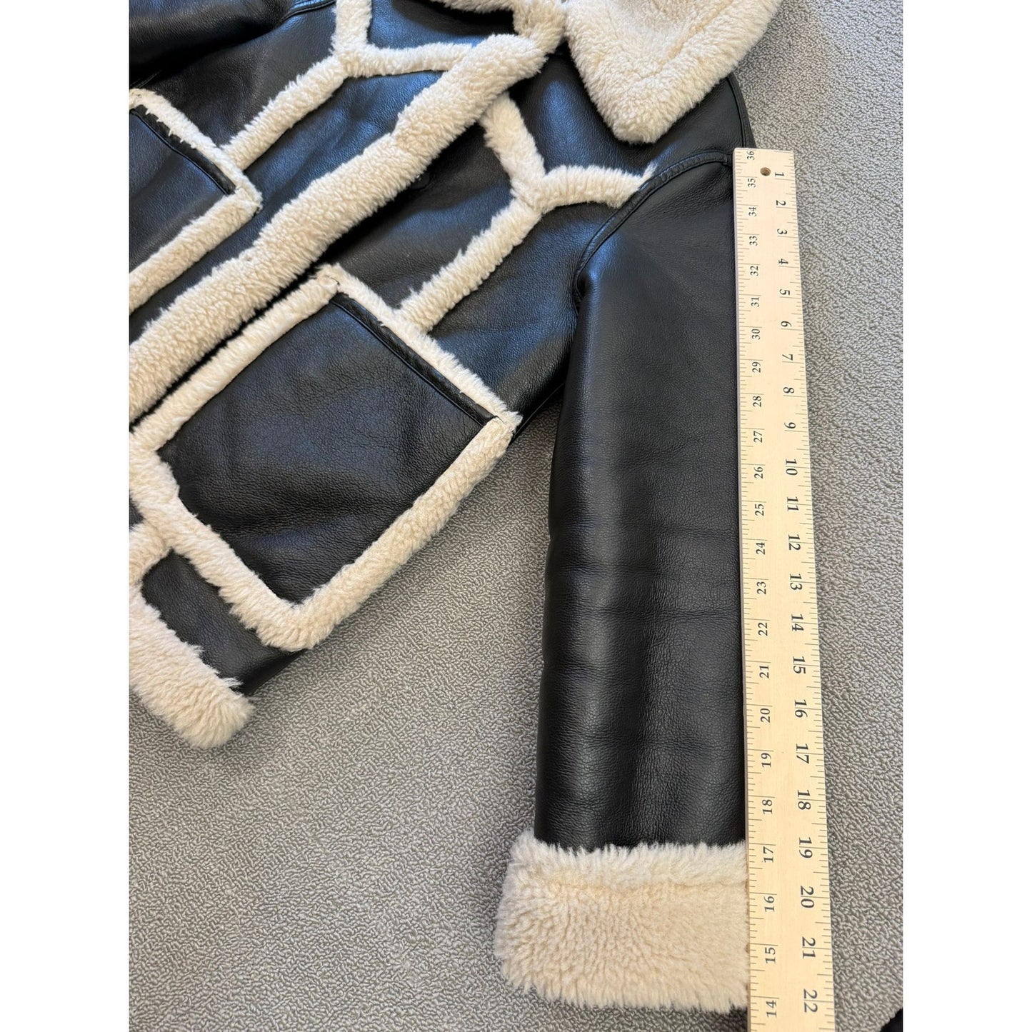 MNG Mango Women's XS Black Faux Leather Shearling Bomber Biker Jacket Warm Coat