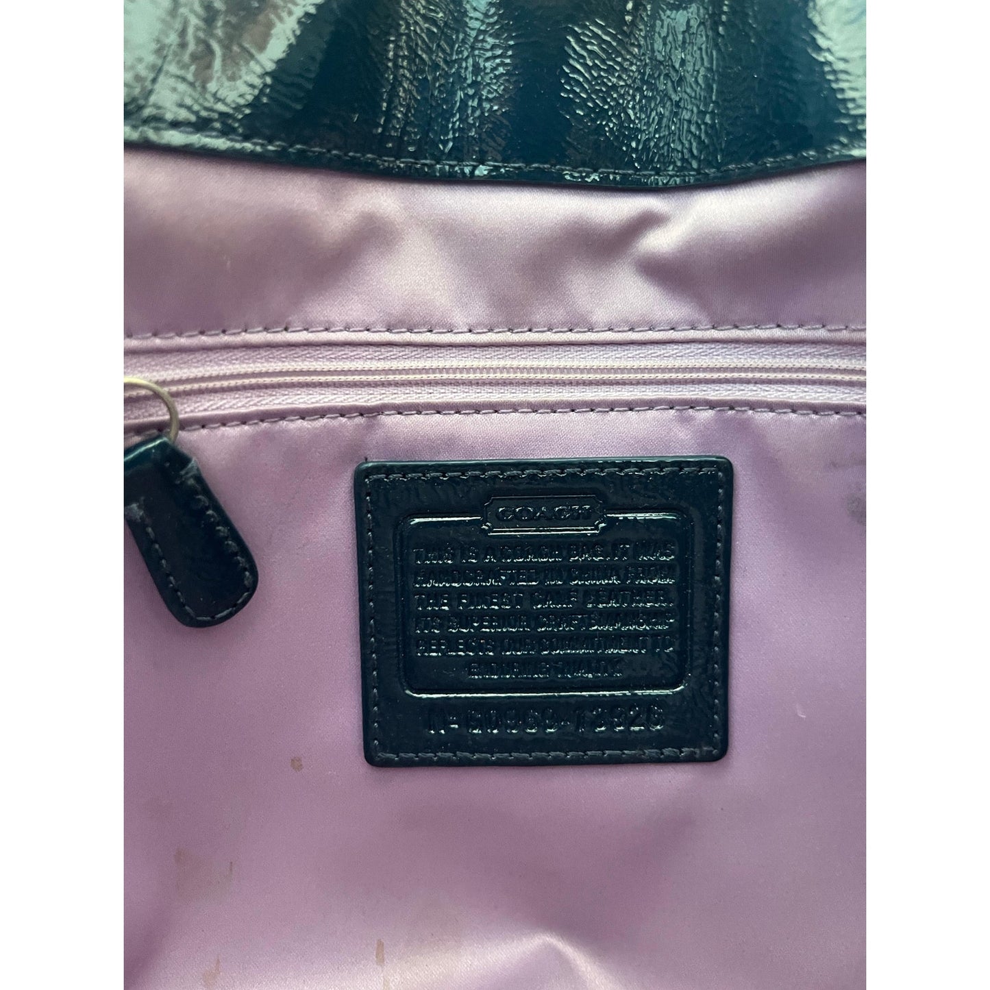 Coach Patent Leather Vintage Shoulder Bag Women Navy Pleated Turnlock Tote