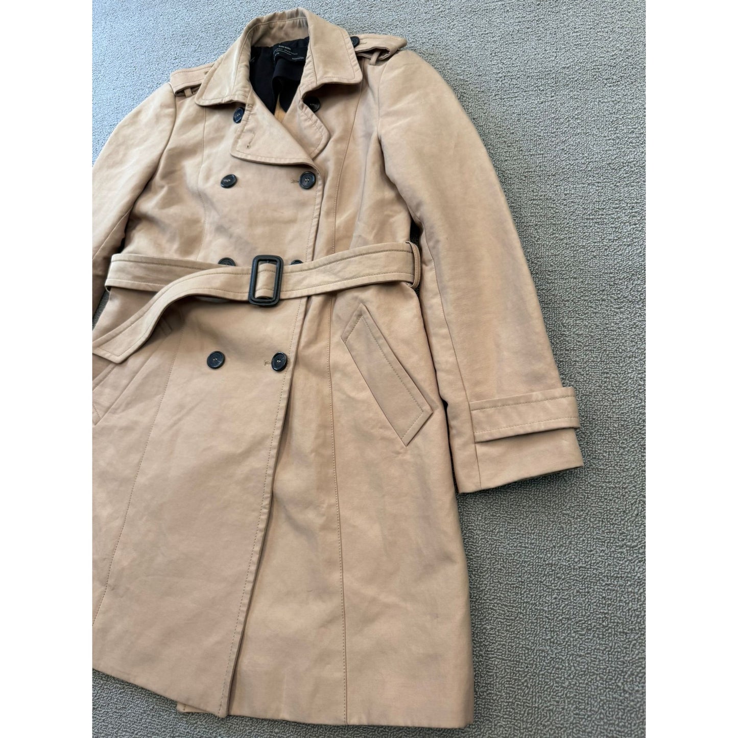 ZARA BASIC Women's Medium Beige Double-Breasted Trench Coat