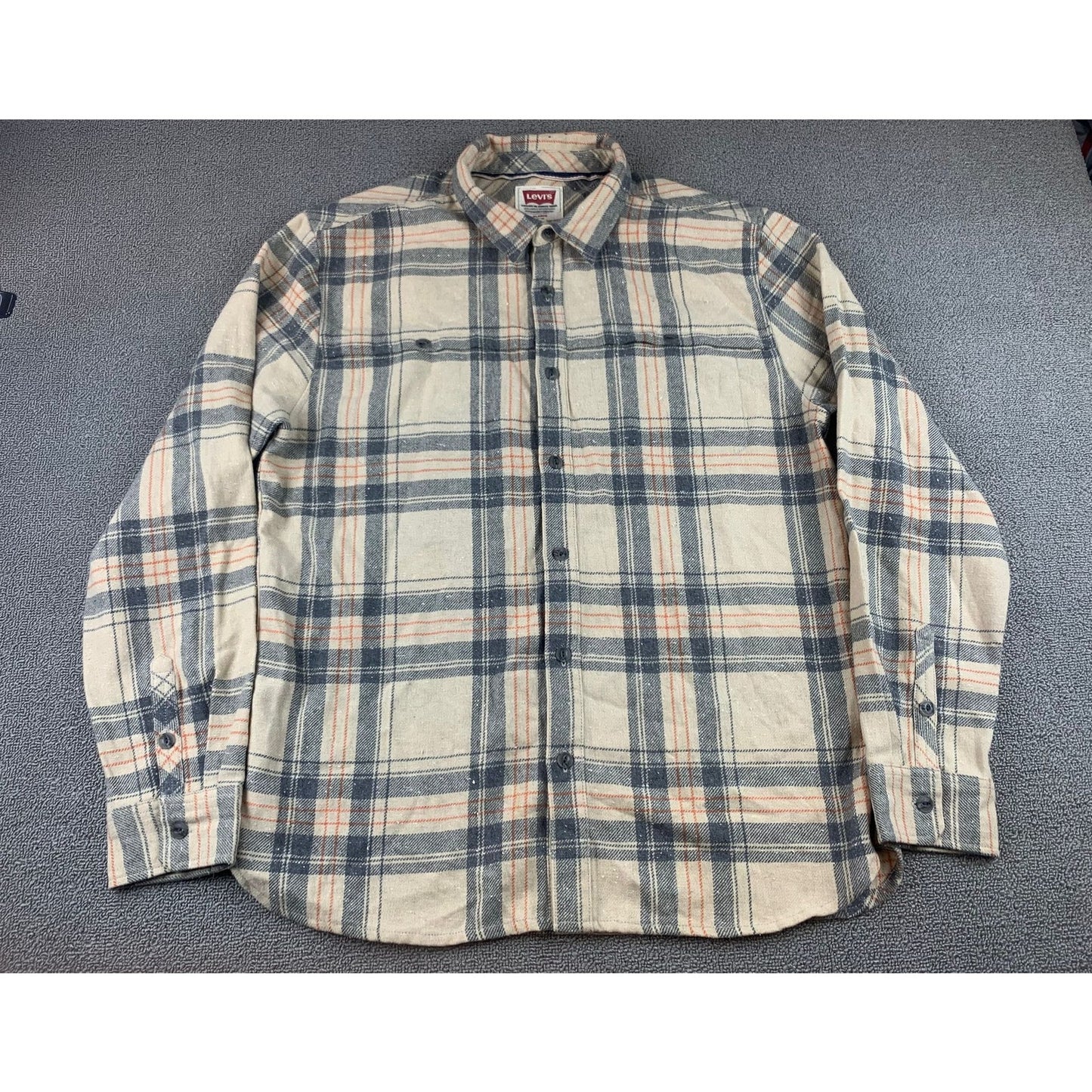 Levis Shirt Men's XL Beige Tan Plaid Flannel Wool Blend Button Up Shacket