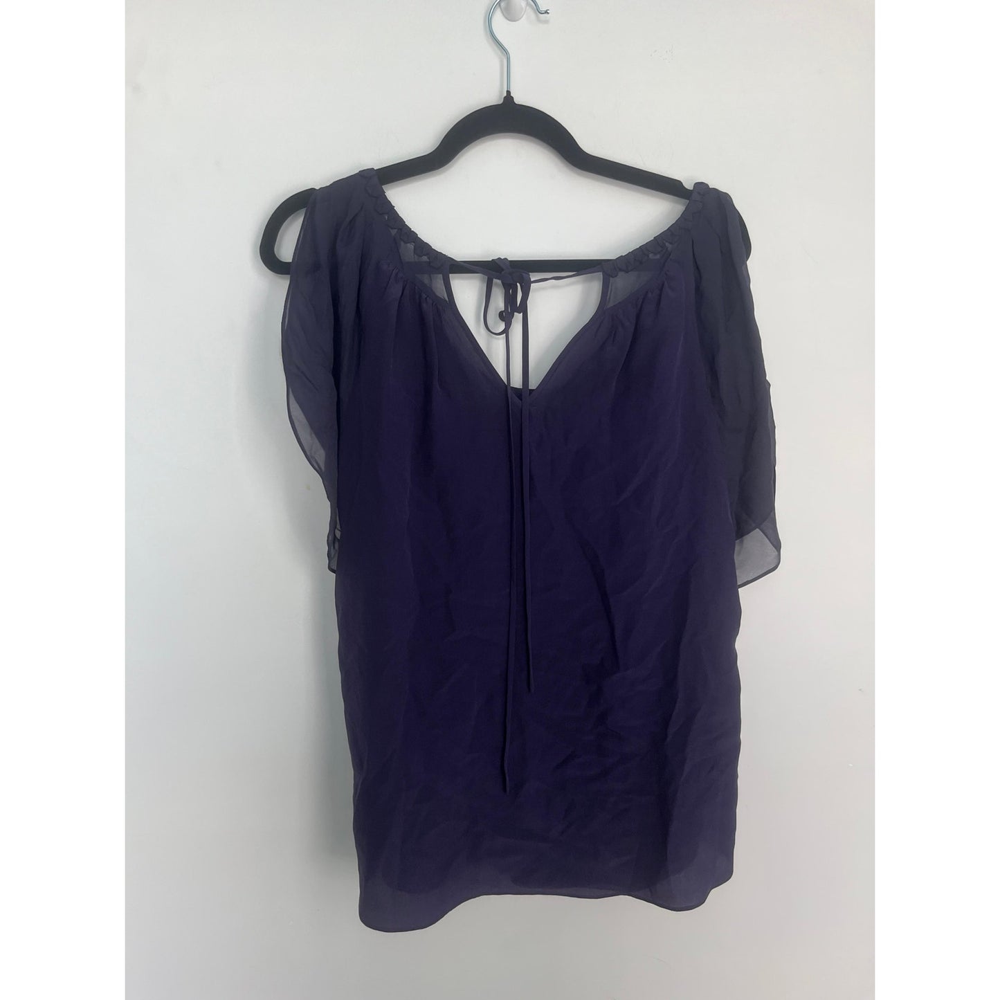 Rebecca Taylor Pleated Chiffon Blouse Women 4 Purple Flutter Sleeve Top