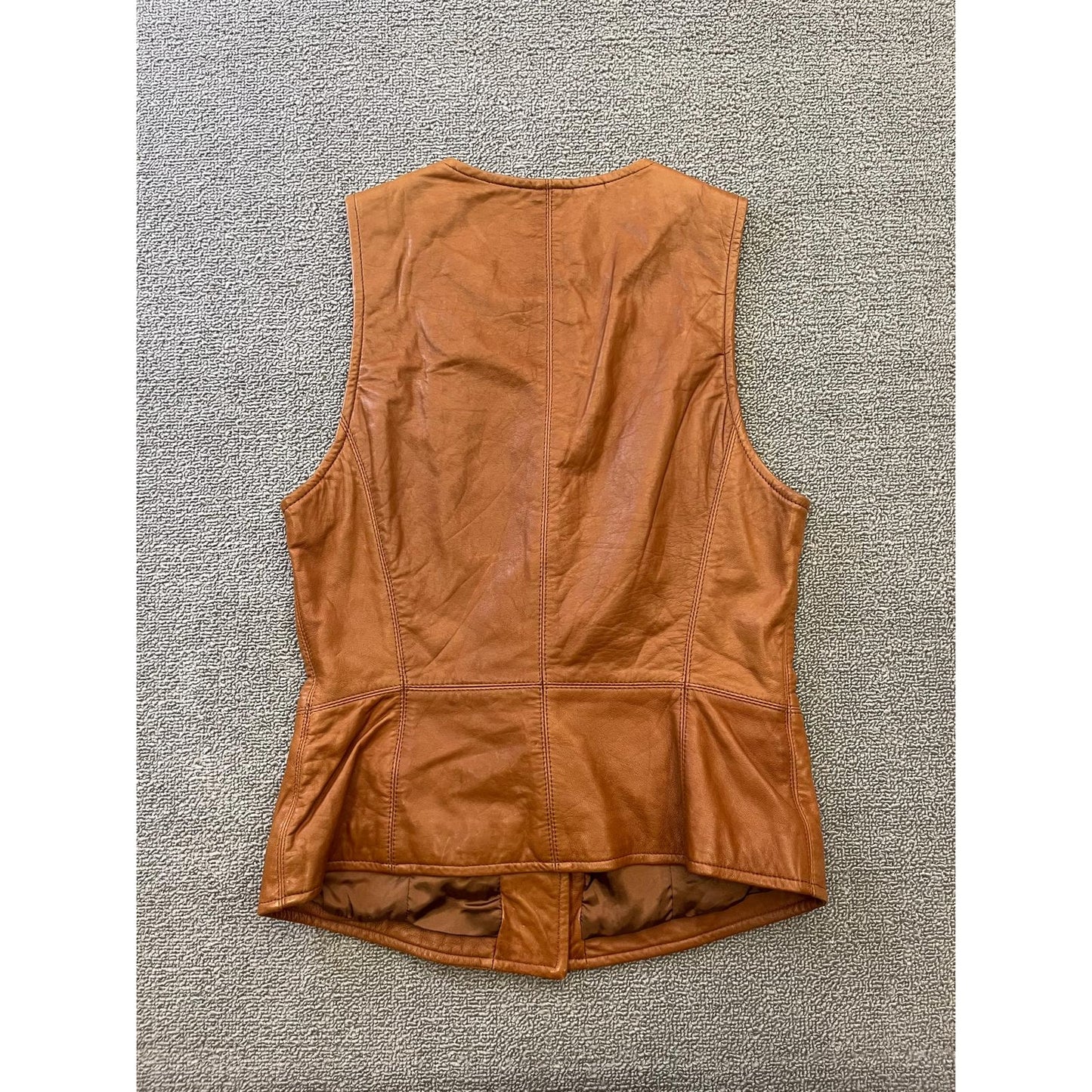 Dana Buchman 100% Leather Vest Women 2 Petite Brown Button Closure
