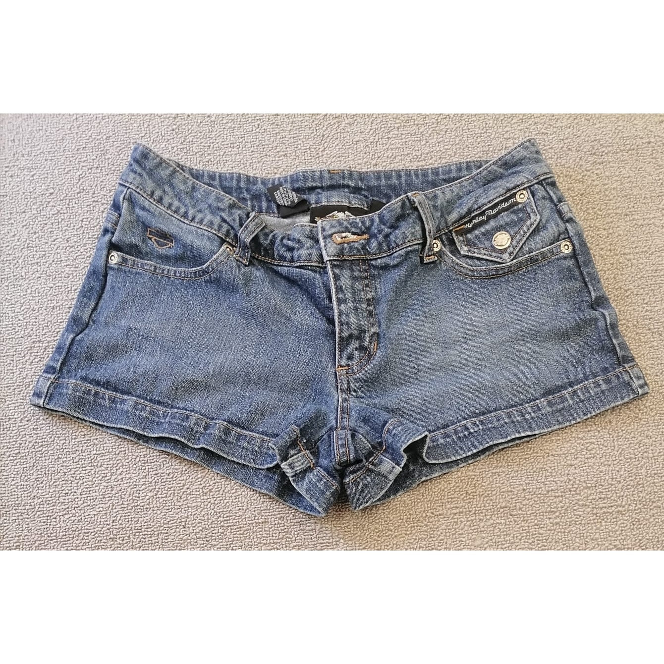 Harley-Davidson Women's Blue Denim Jean Shorts Biker Moto Style