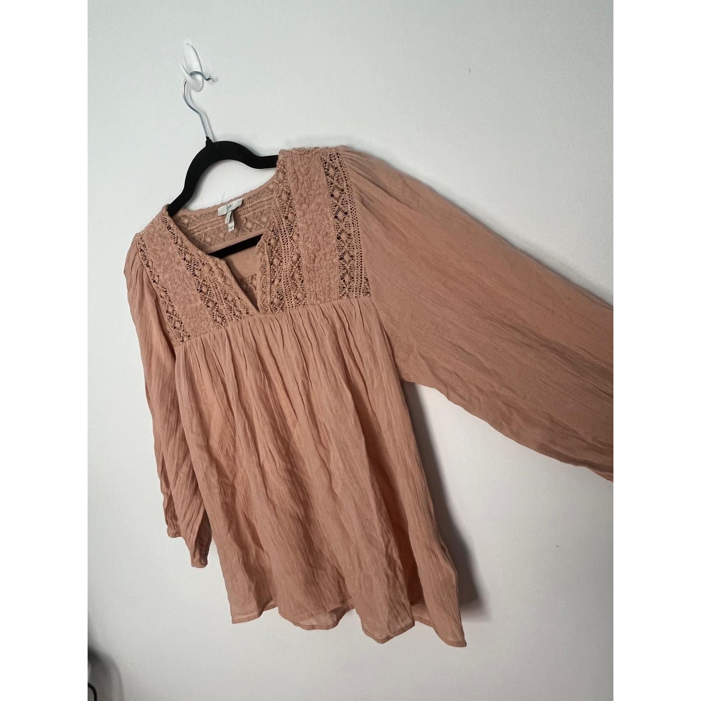 Joie Boho Peasant Blouse Women S Pink Crochet Lace Gauze Cotton Top