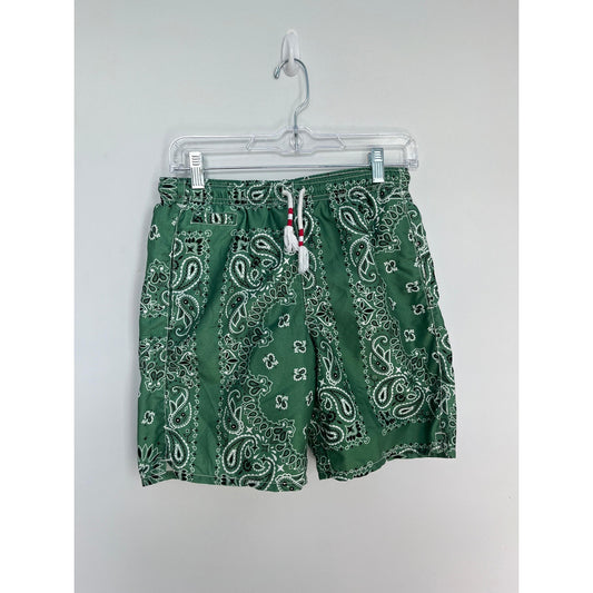 MC2 Saint Barth Swim Trunks Boys 16Y Green Paisley Print Recycled Drawstring