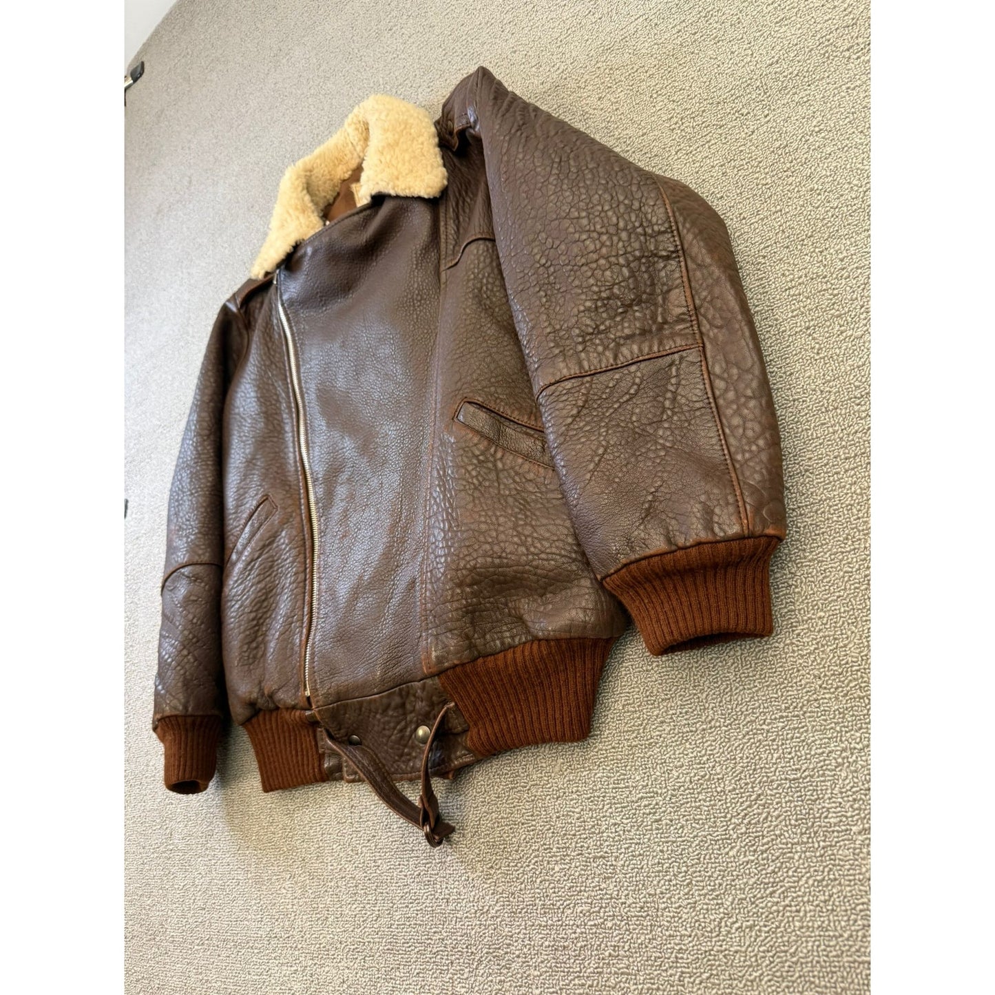 Jacqueline C Paris Leather Bomber Jacket W 36 Shearling Collar Vintage Aviator