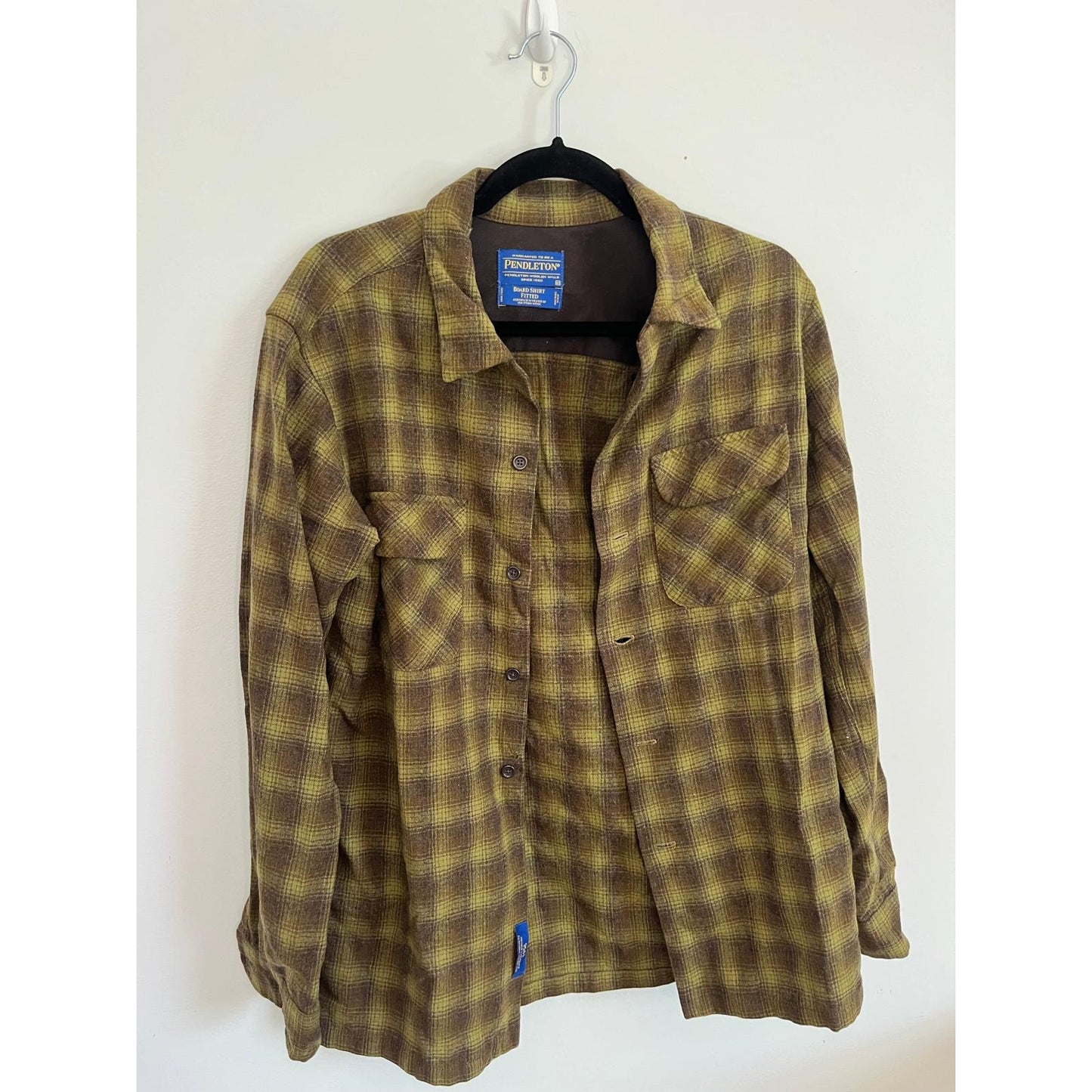 Pendleton Flannel Shirt Men M Brown Yellow Plaid Wool Board Fitted USA