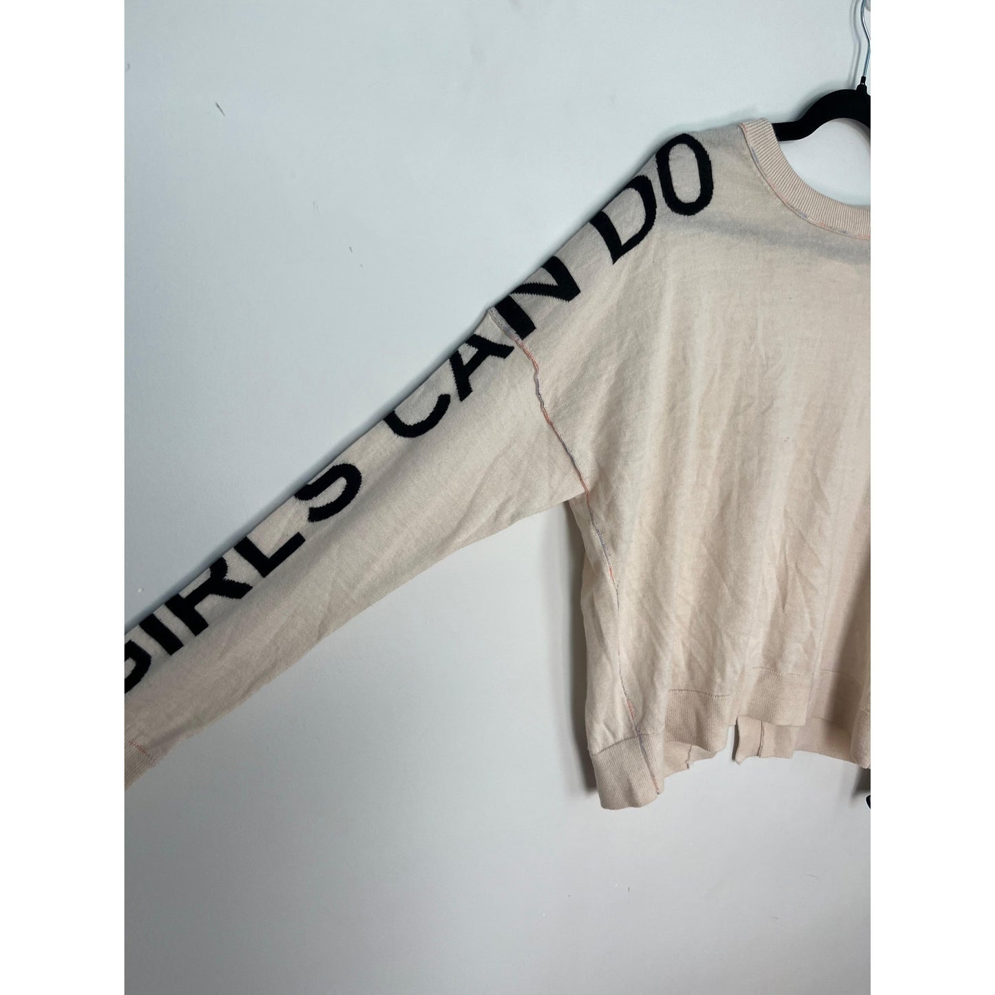 Zadig Voltaire Logo Sleeve Sweater Women XS Merino Wool Beige Pullover