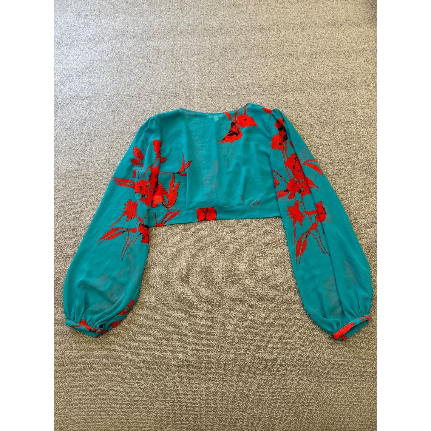 LUXXEL Turquoise Red Flower Set Size Small Flowey Skirt And Shirt