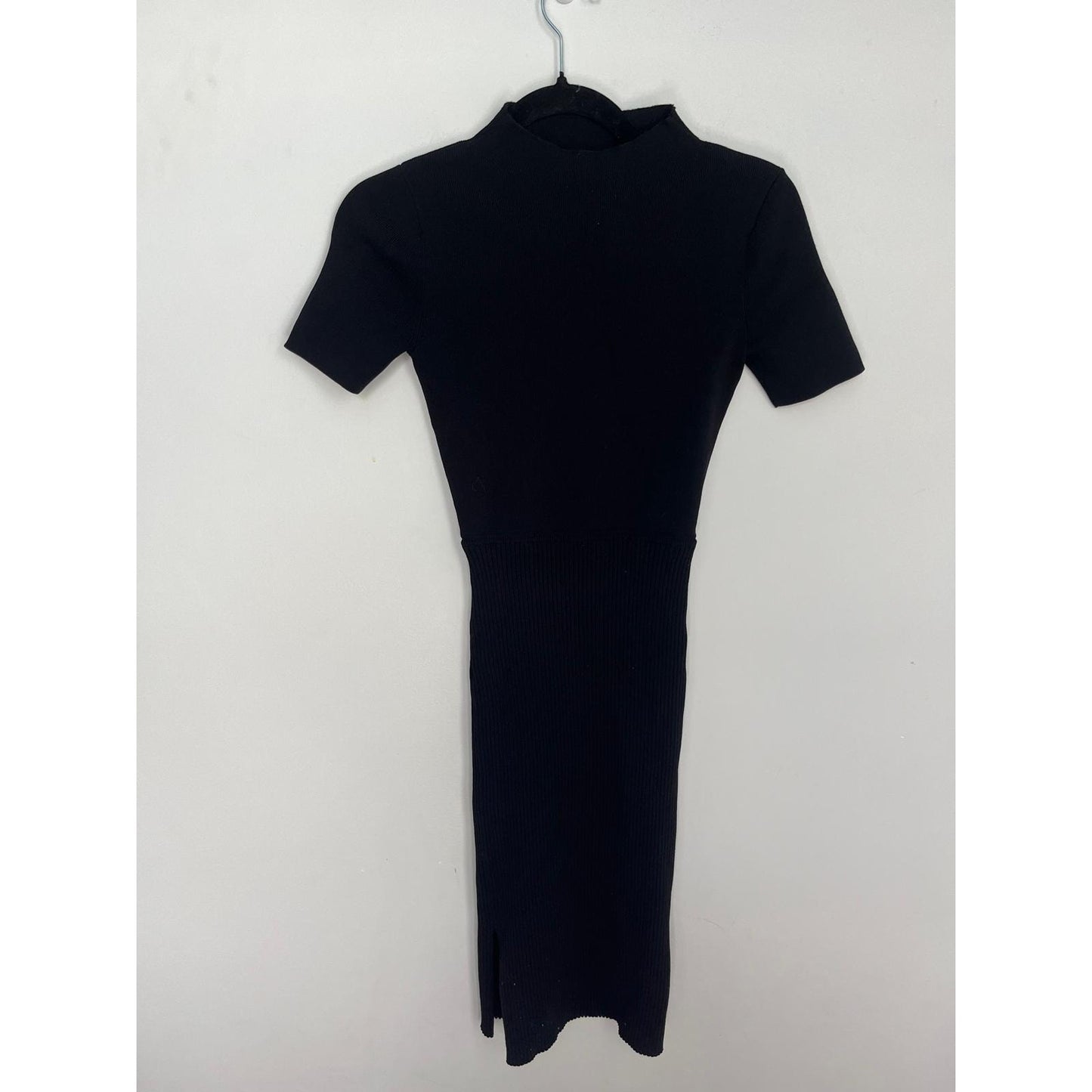 Babaton Knit Midi Dress Women XS Black Short Sleeve Ribbed Bodycon