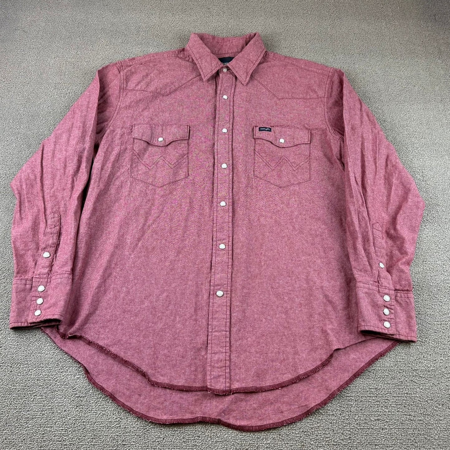 Wrangler Men XL Red Shirt Long Sleeves Western Button Snap Closure Rough Collar
