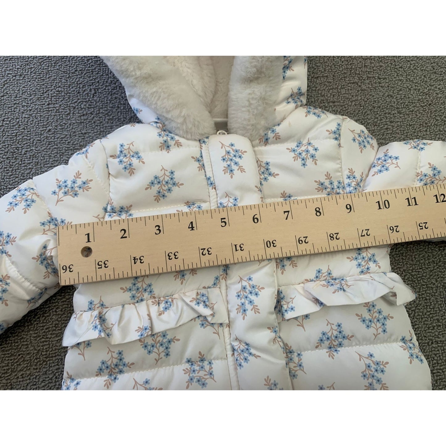 Nicole Miller Baby 3/6M White Floral Ruffle Baby Snowsuit Bunting