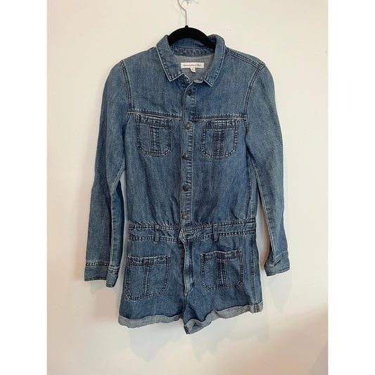Abercrombie & Fitch Romper Women 4 Denim Long Sleeve Button Front