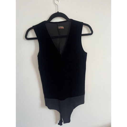 Commando Bodysuit Women M Black Velvet Sleeveless Vneck Minimalist