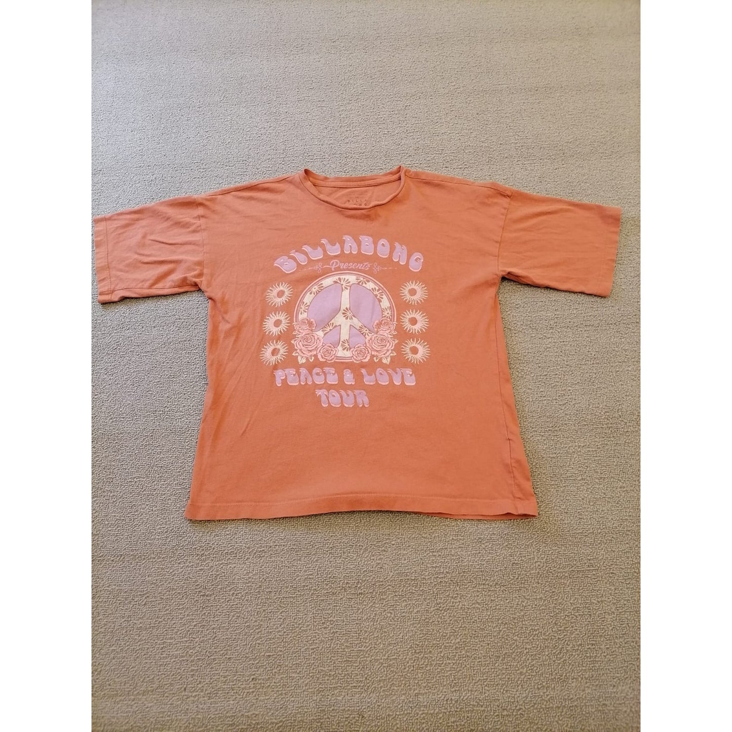 Billabong Women Small Coral Short Sleeve T-Shirt Relaxed Fit Surf Shirt