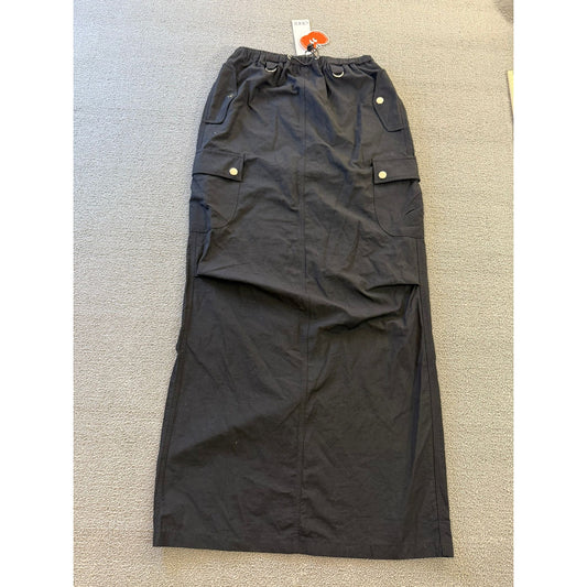 CIDER XS Womens Black Cargo Maxi Skirt Casual Adjustable Wais