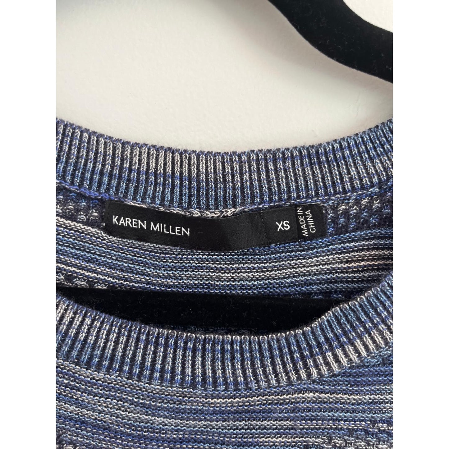 Karen Millen Knit Sweater Women XS Blue Textured Striped Pullover Lightweight
